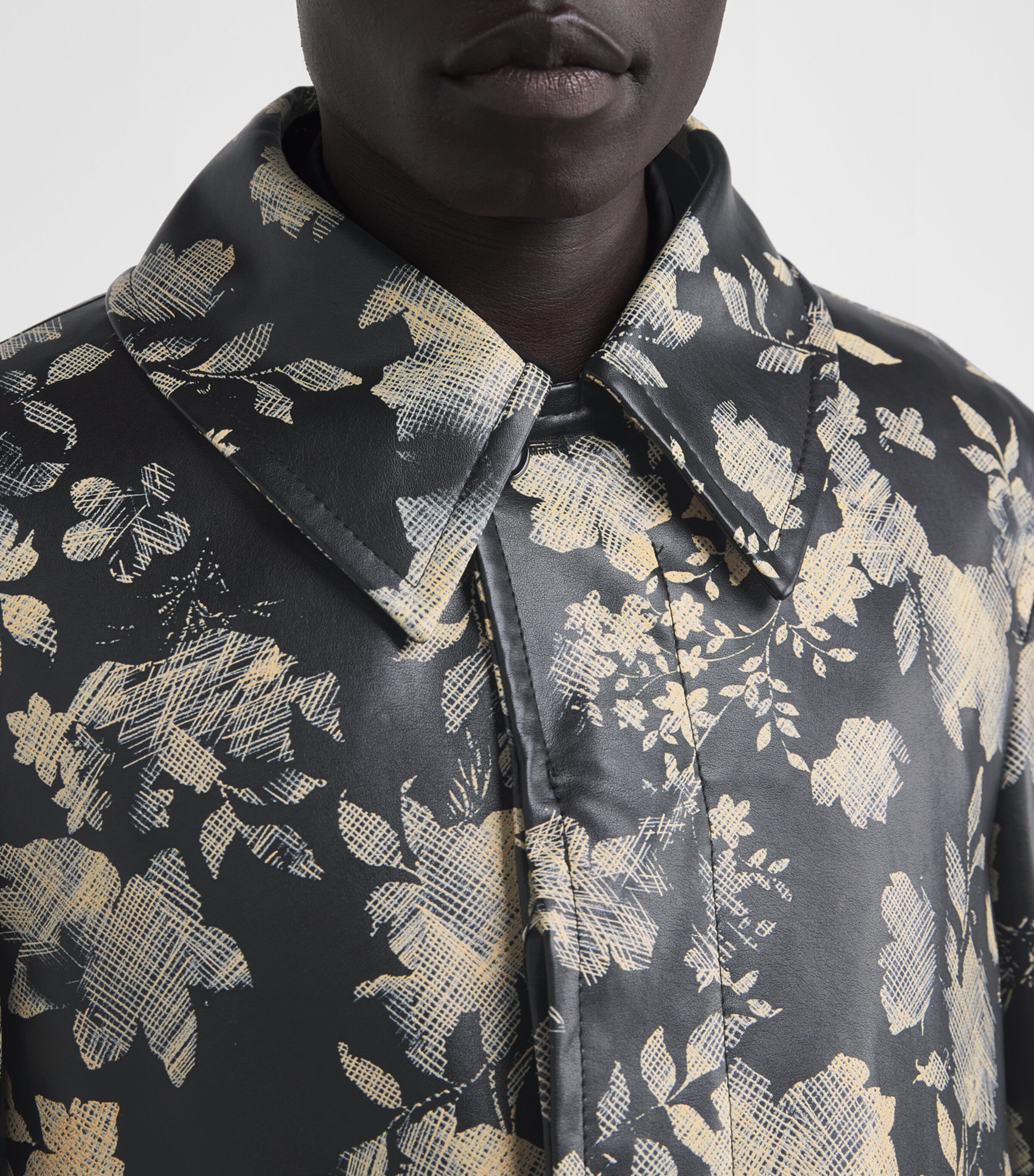 Comme Des Garçons Homme Plus Mens Faux Leather Floral Print Coat Black/ Natural Image 6