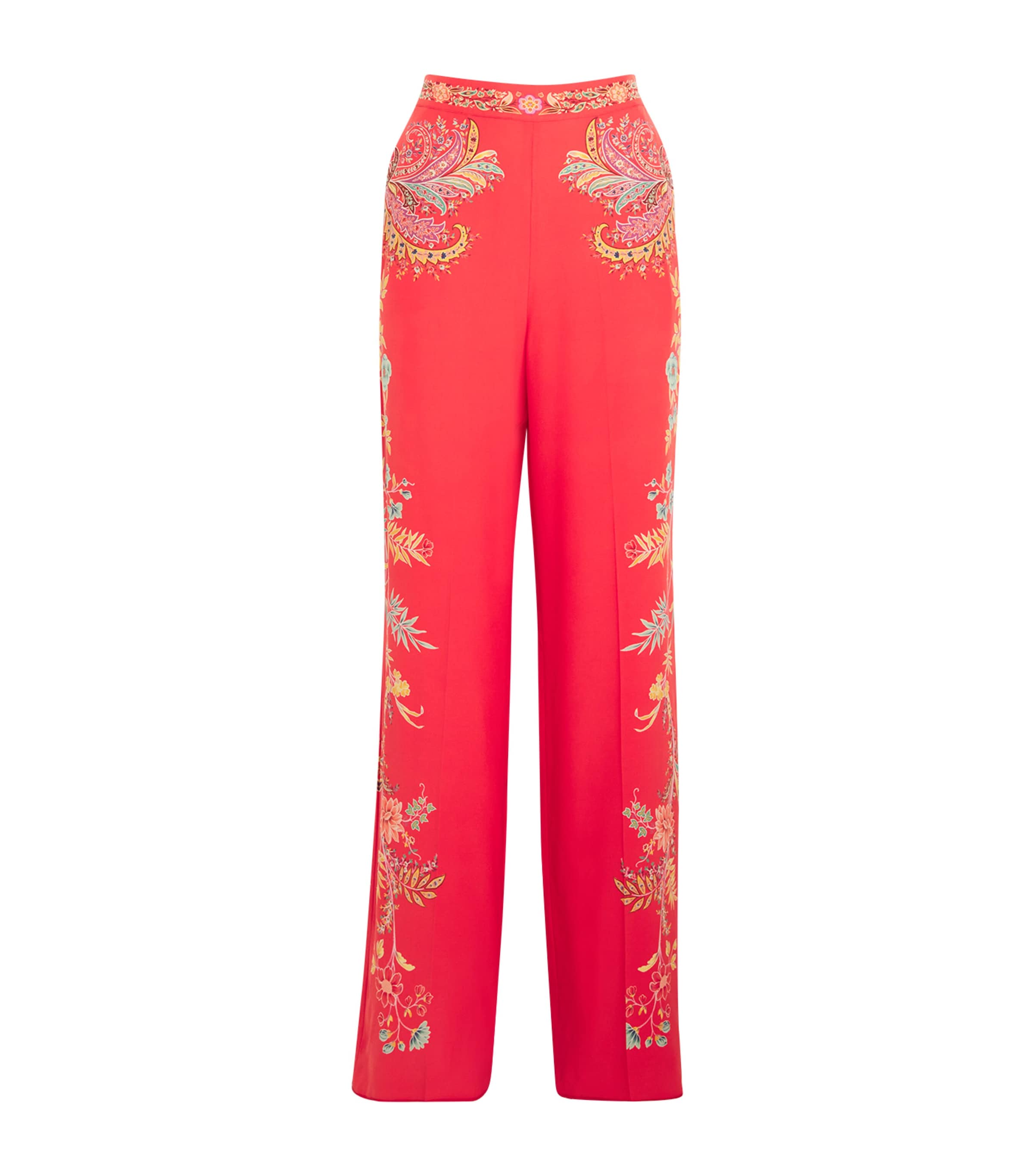 Etro Silk Embroidered Trousers In Red