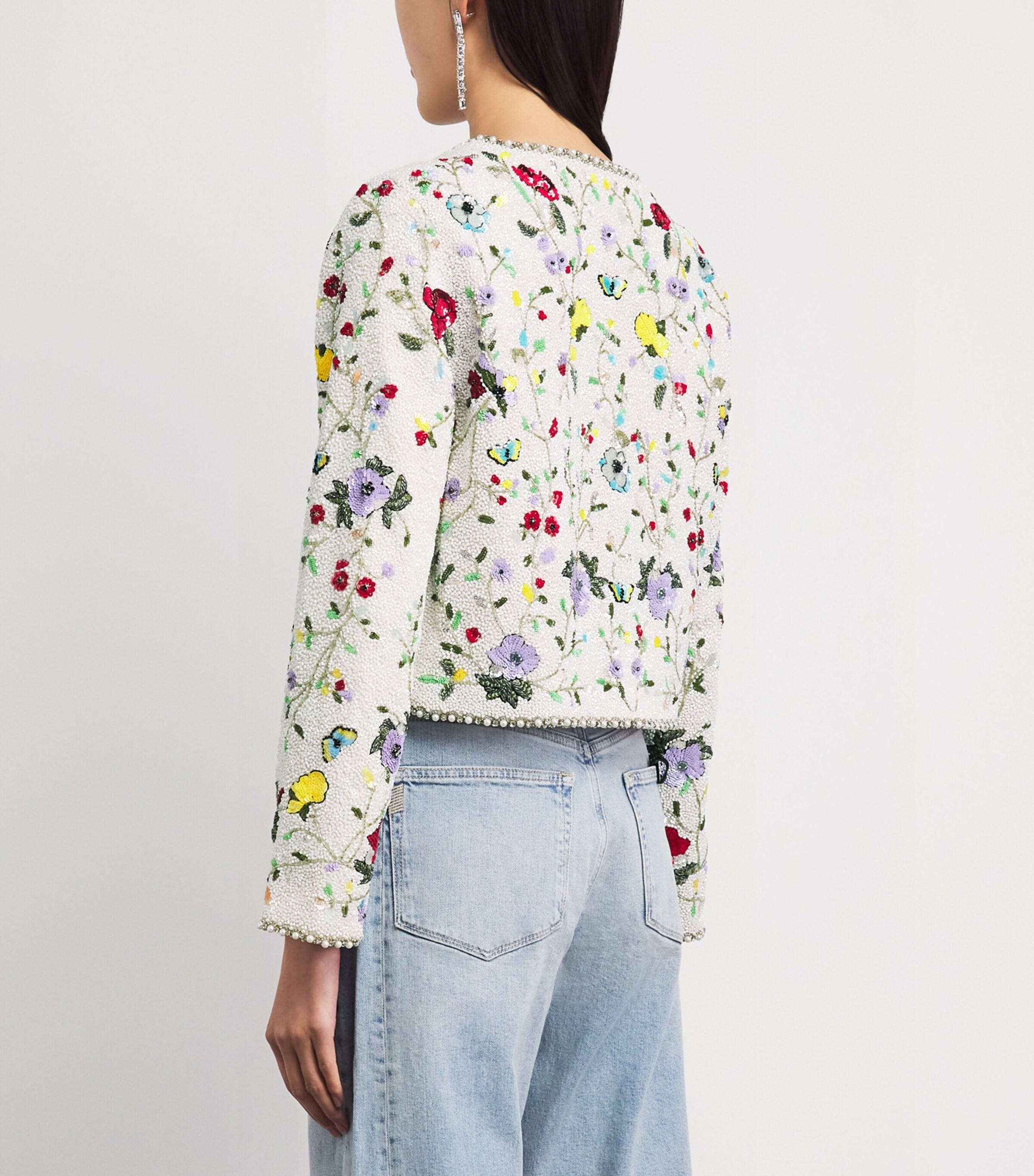 Alice+Olivia Womens Embellished Floral Kidman Jacket Twstng Vines Off Wht Image 5