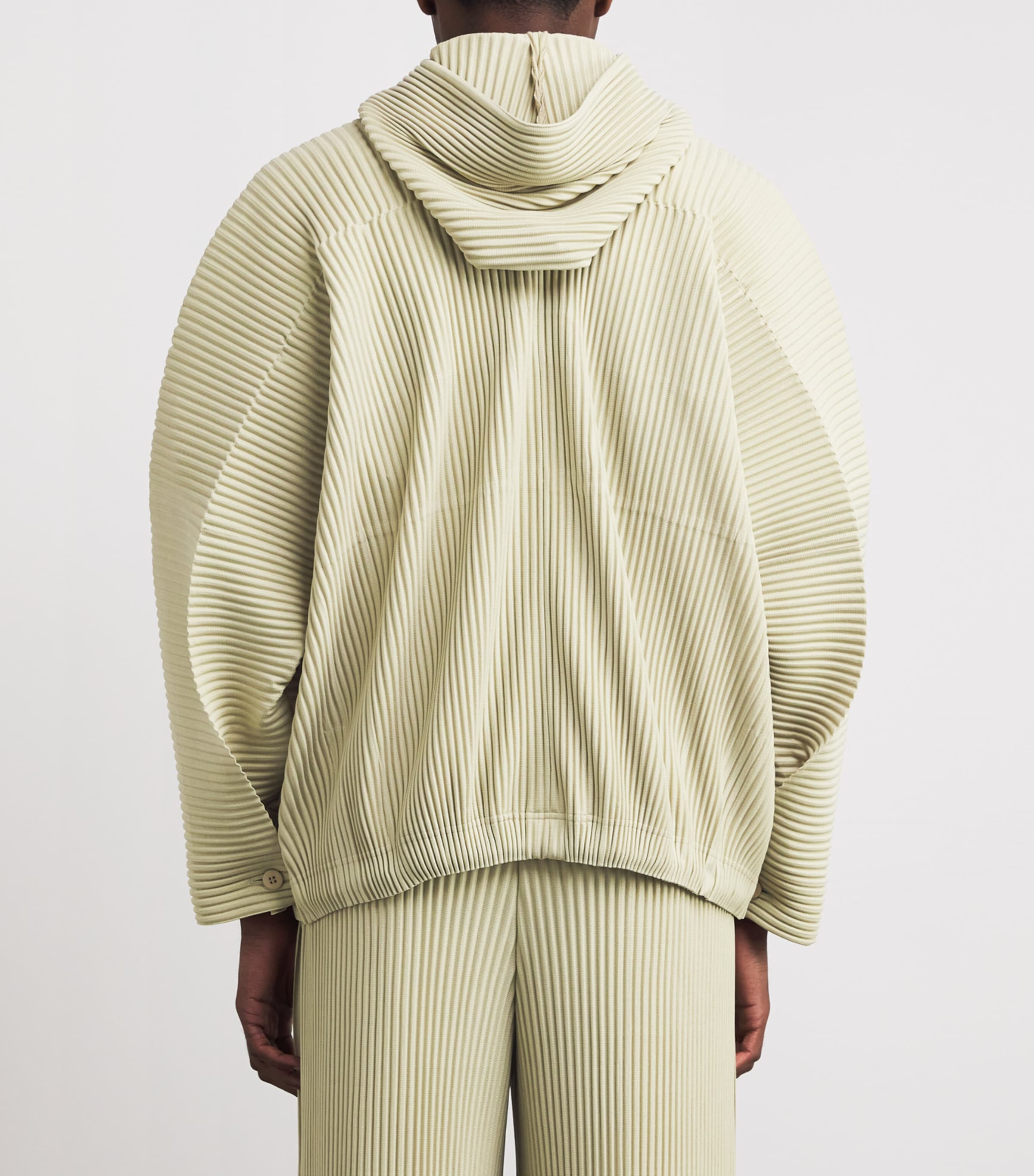 Homme Plissé Issey Miyake Mens Pleated Hooded Jacket Dry Grass Green Image 4