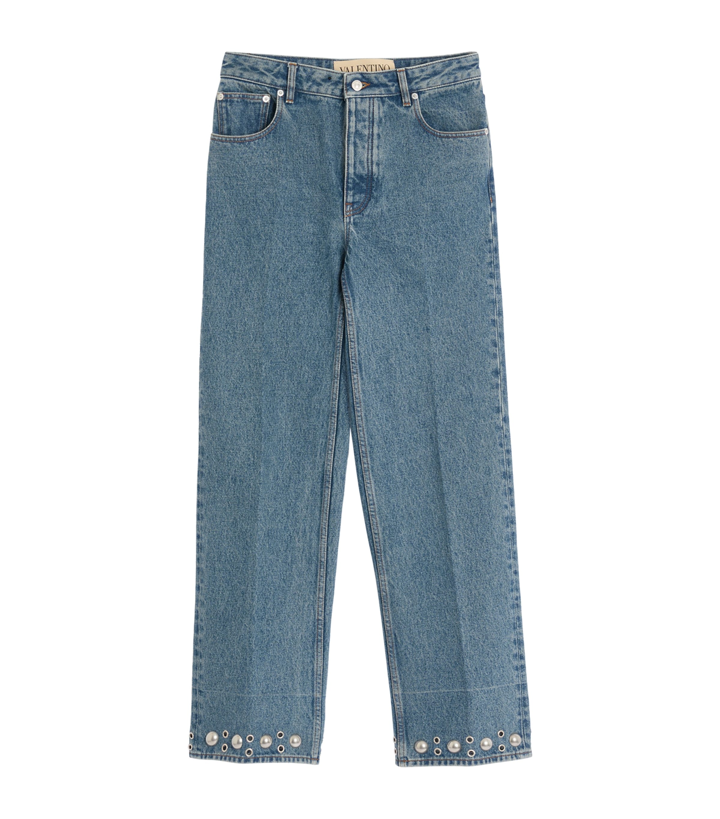 【関税&送料込】Valentino Jeans With Chex Valentino Detail Valentino Straight Embroidered-Detail Jeans | Harrods US