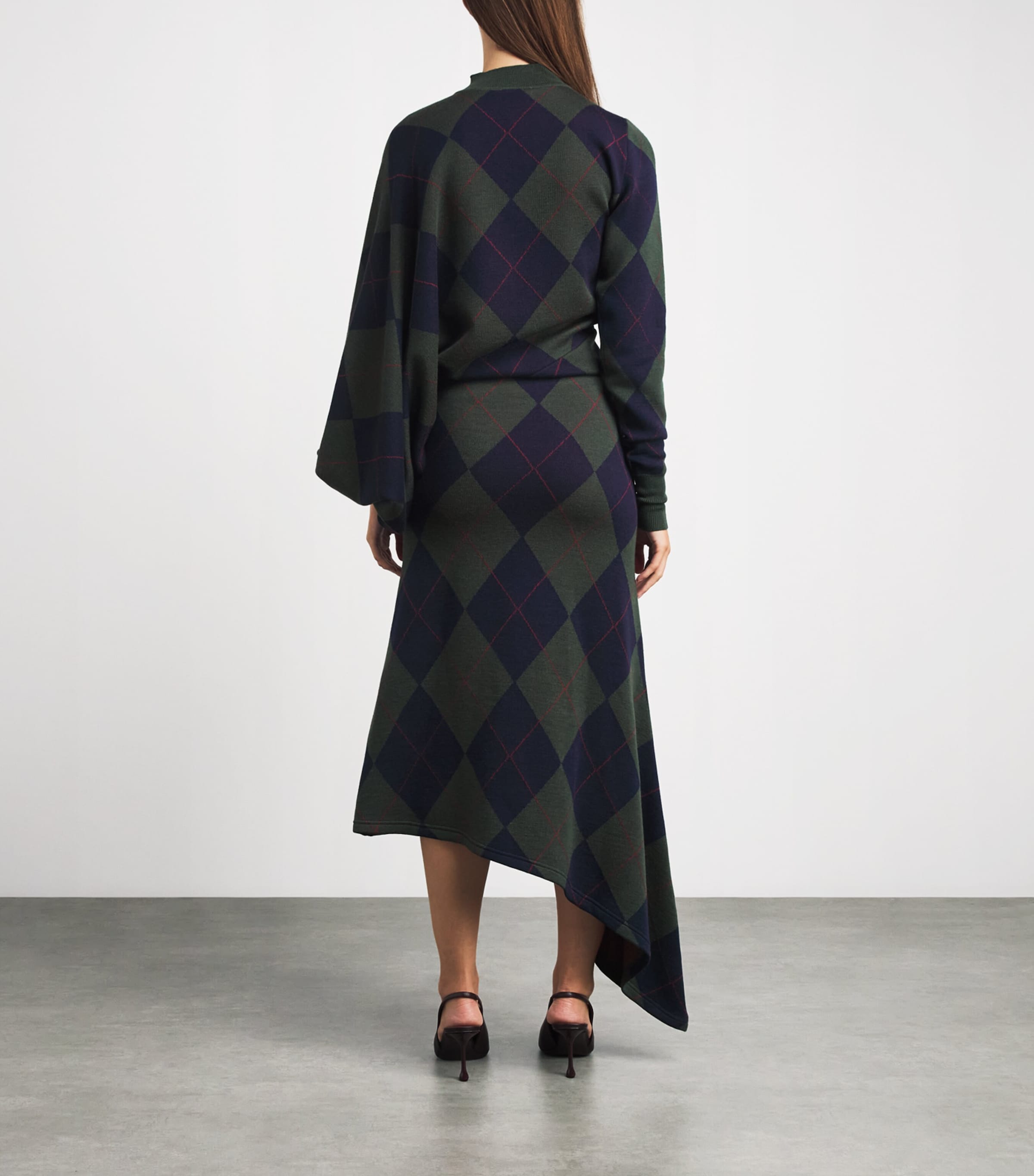 A.W.A.K.E. Mode Womens Merino Wool Argyle Midi Dress Navy/green Argyle Image 4