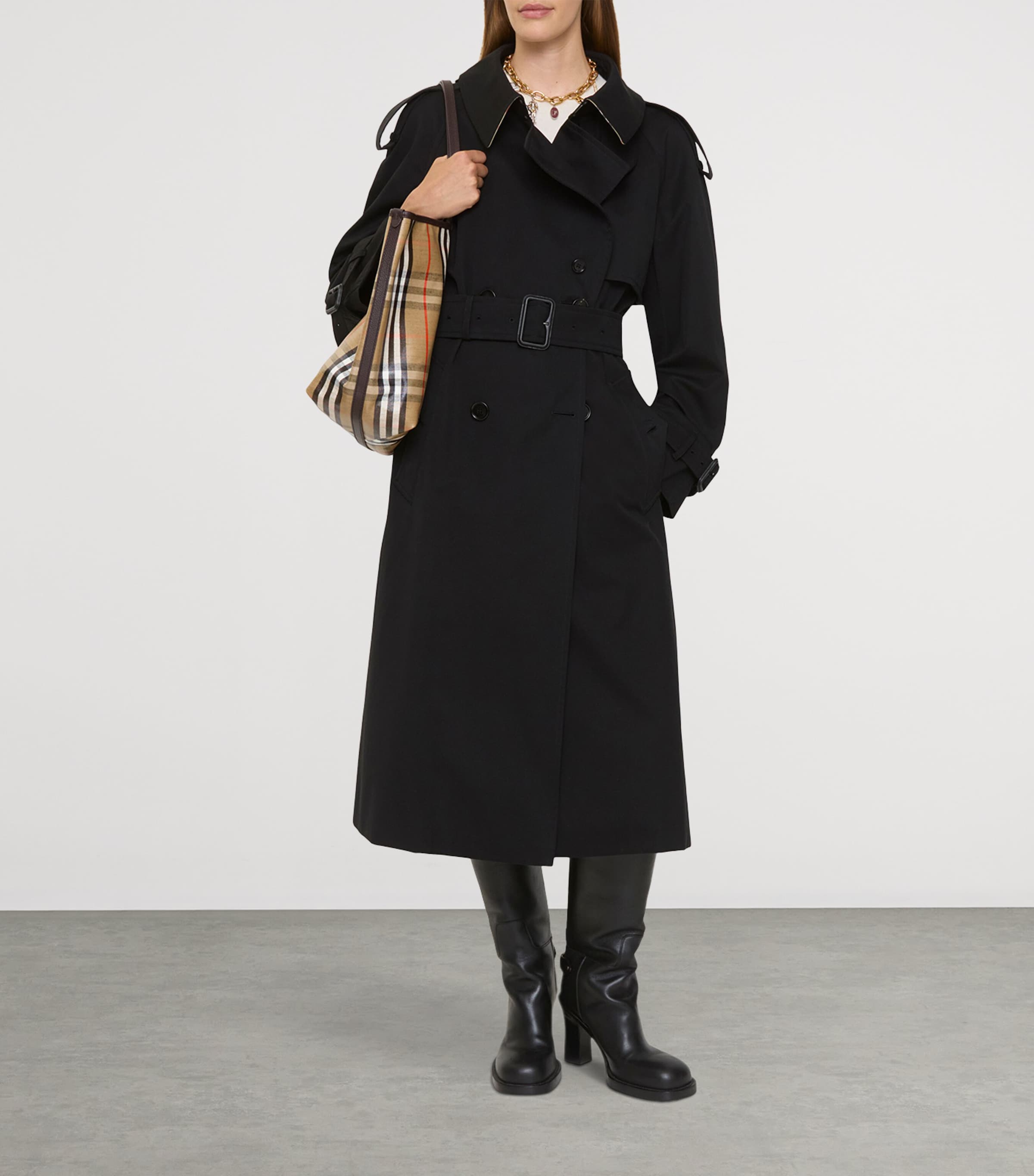 Burberry Womens Long Gabardine Fitzrovia Trench Coat Black Image 2