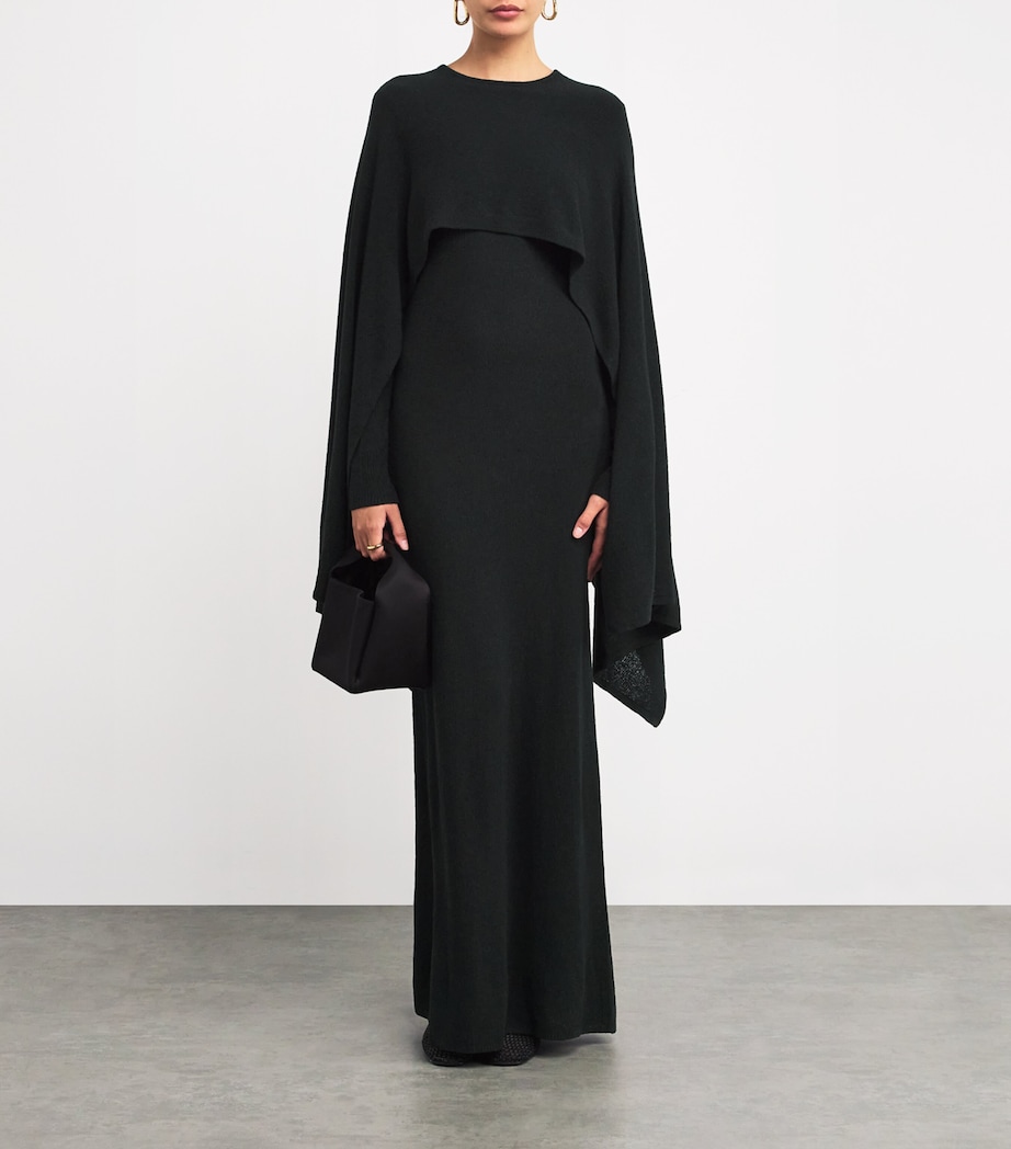 Silk Bouclé Cape-Detail Gown 001 BLACK Image 2