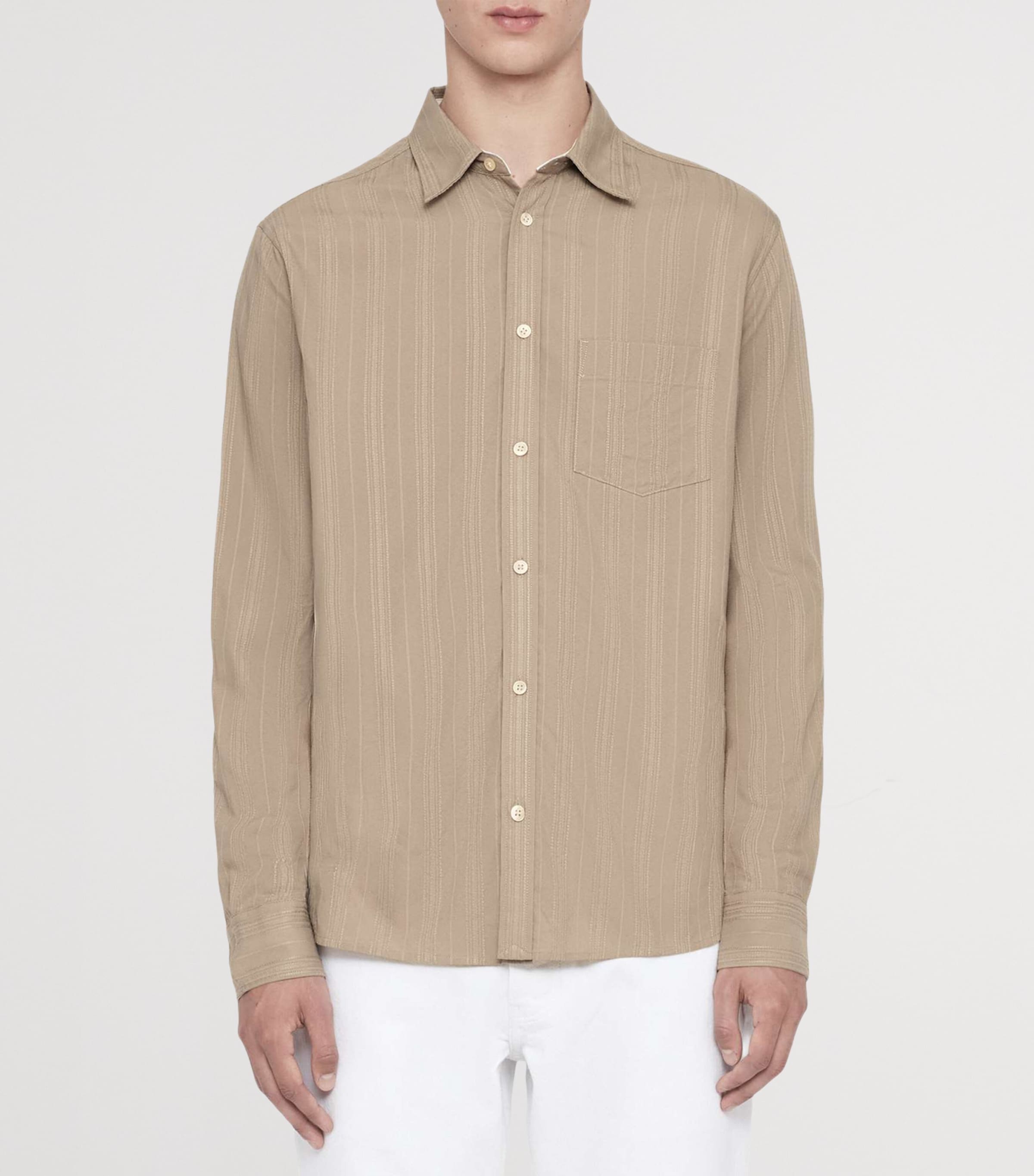 AllSaints Mens Stripe Duke Shirt Mortar Brown Image 3