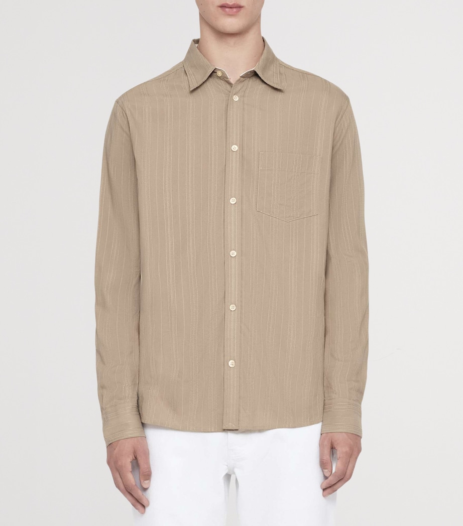 AllSaints Mens Stripe Duke Shirt Mortar Brown Image 3