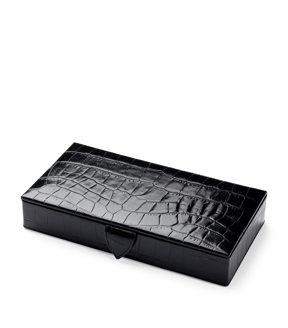 Croc-Embossed Leather Cufflink Box BLACK Image 1