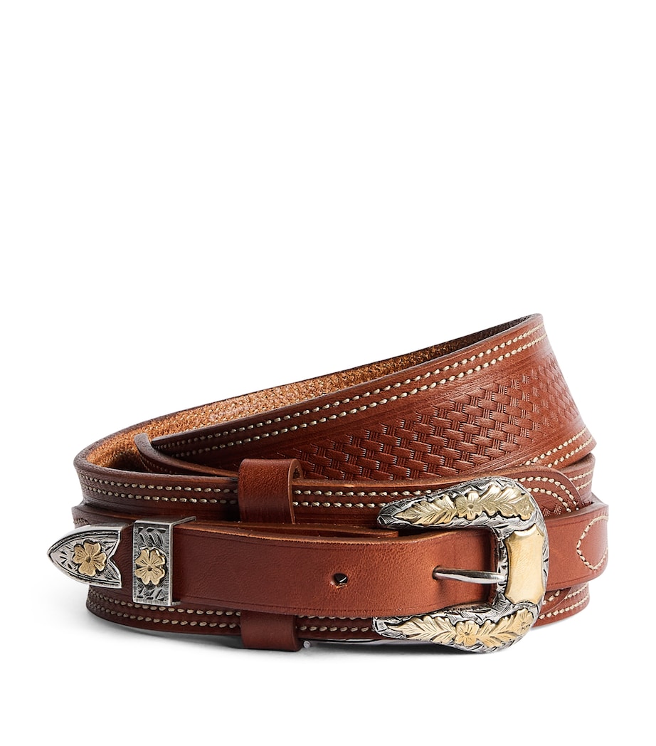Ralph Lauren Purple Label Leather Western Belt Rl Gold Image 1