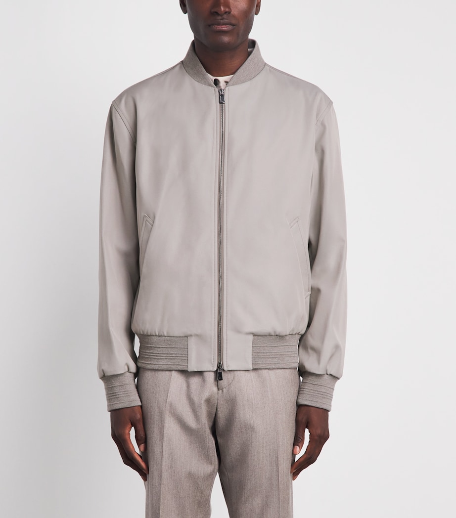 Isaia Mens Lambskin Varsity Bomber Jacket Image 4