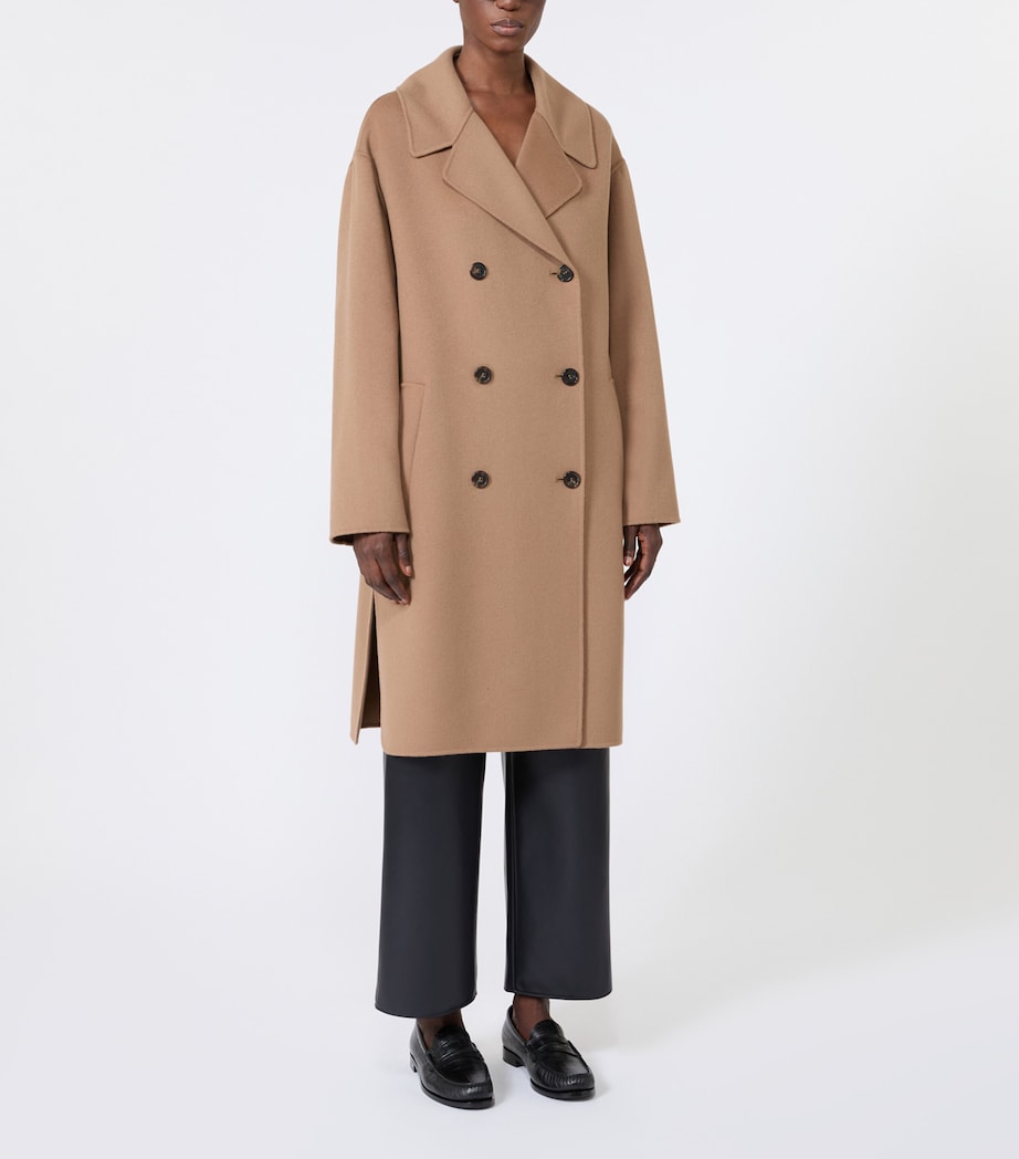 Max Mara Womens Virgin Wool Double Breasted Coat Camel Image 2