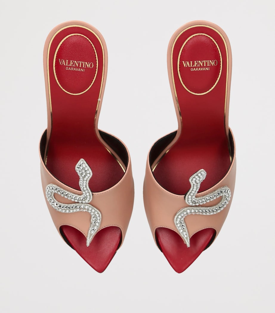 Valentino Garavani Leather Vipere Coeur Heeled Mules 105 Pale Pink Image 4