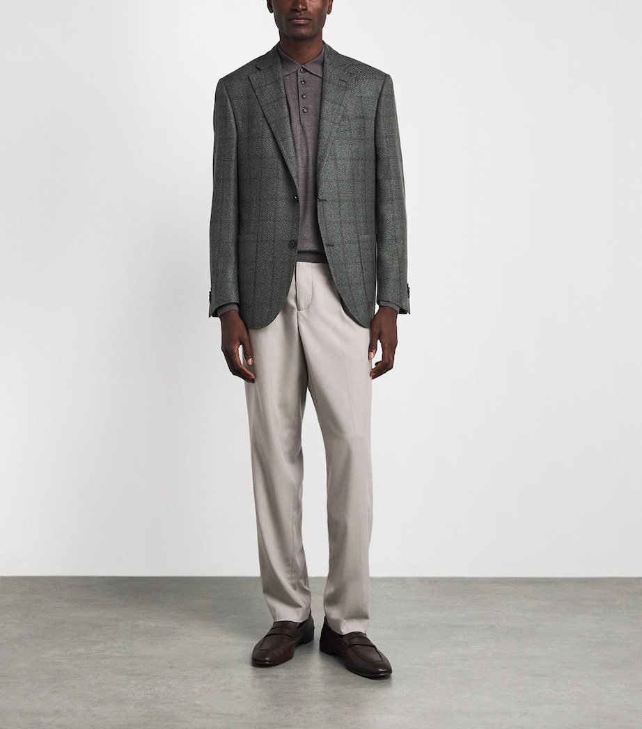Corneliani Mens Virgin Wool-Silk-Cashmere Check Blazer Green Coloured Image 2