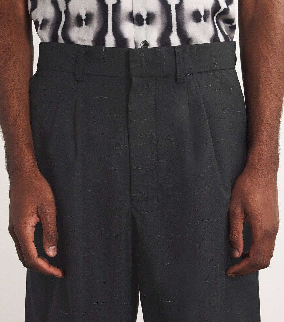 Wool-Linen Heathered Tailored Shorts BLACK Image 7