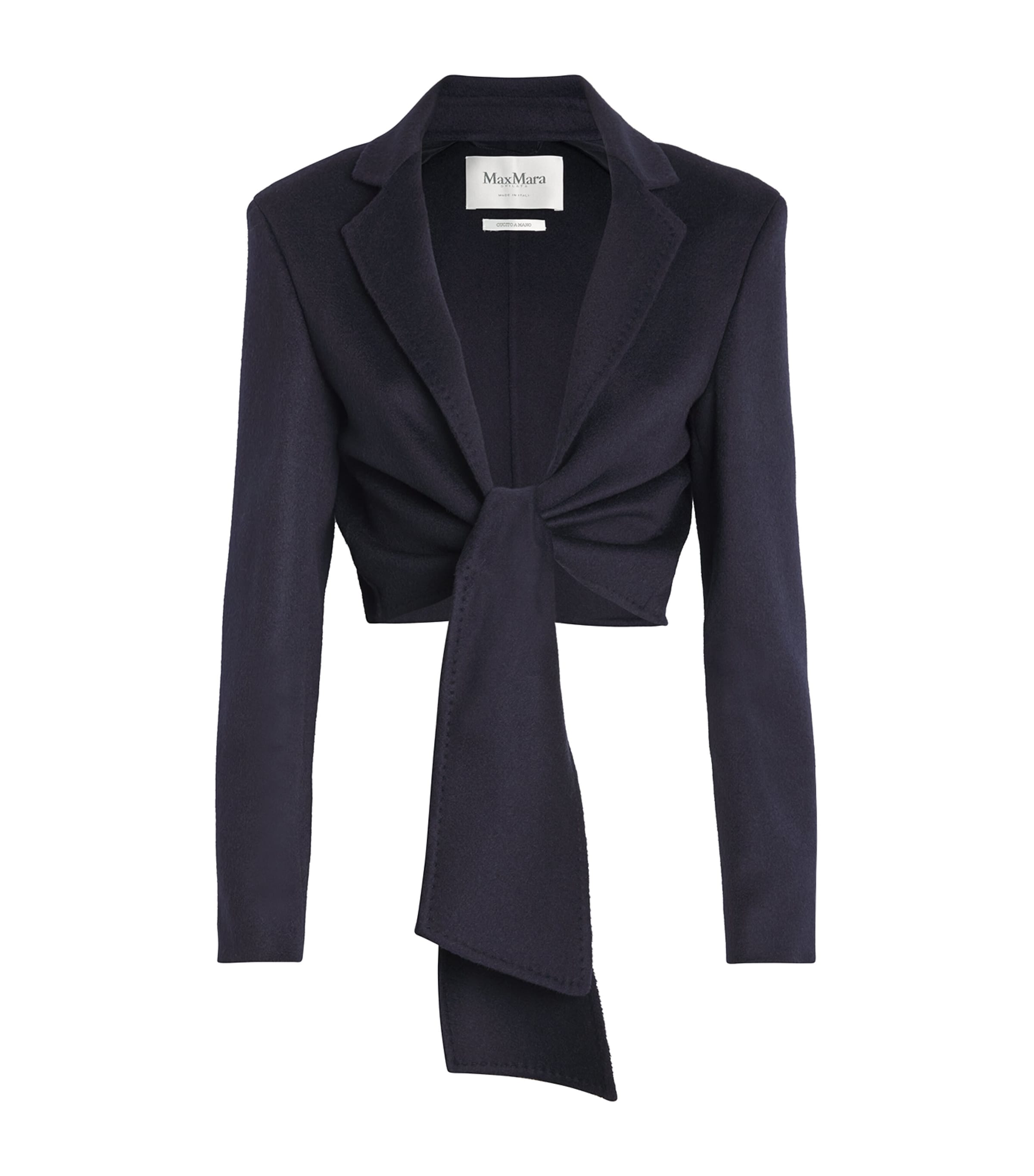 Max Mara Camel Waist-tie Cropped Blazer In Blue