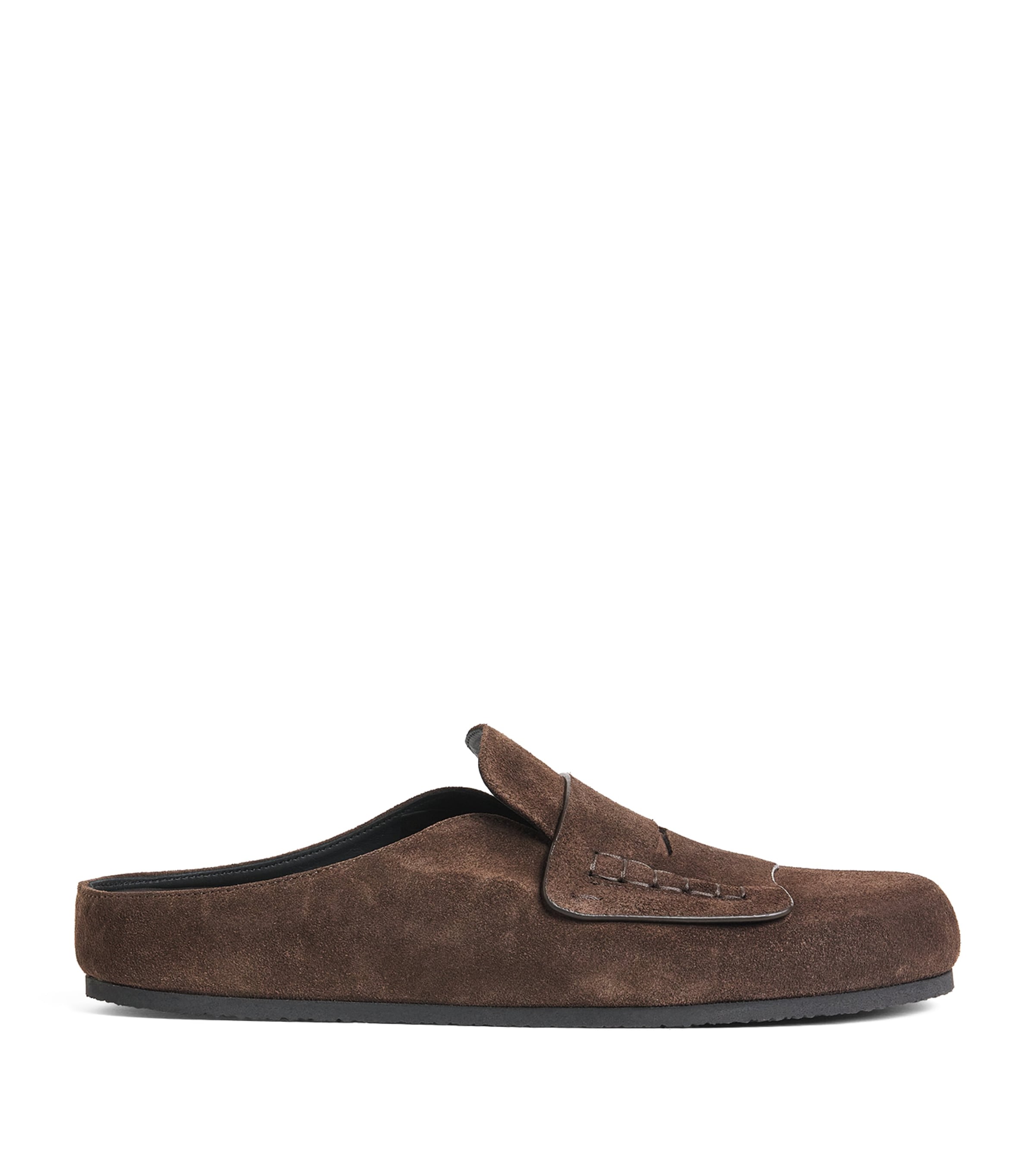 Jacquemus Suede Flat Sole Round Toe Slippers In Brown