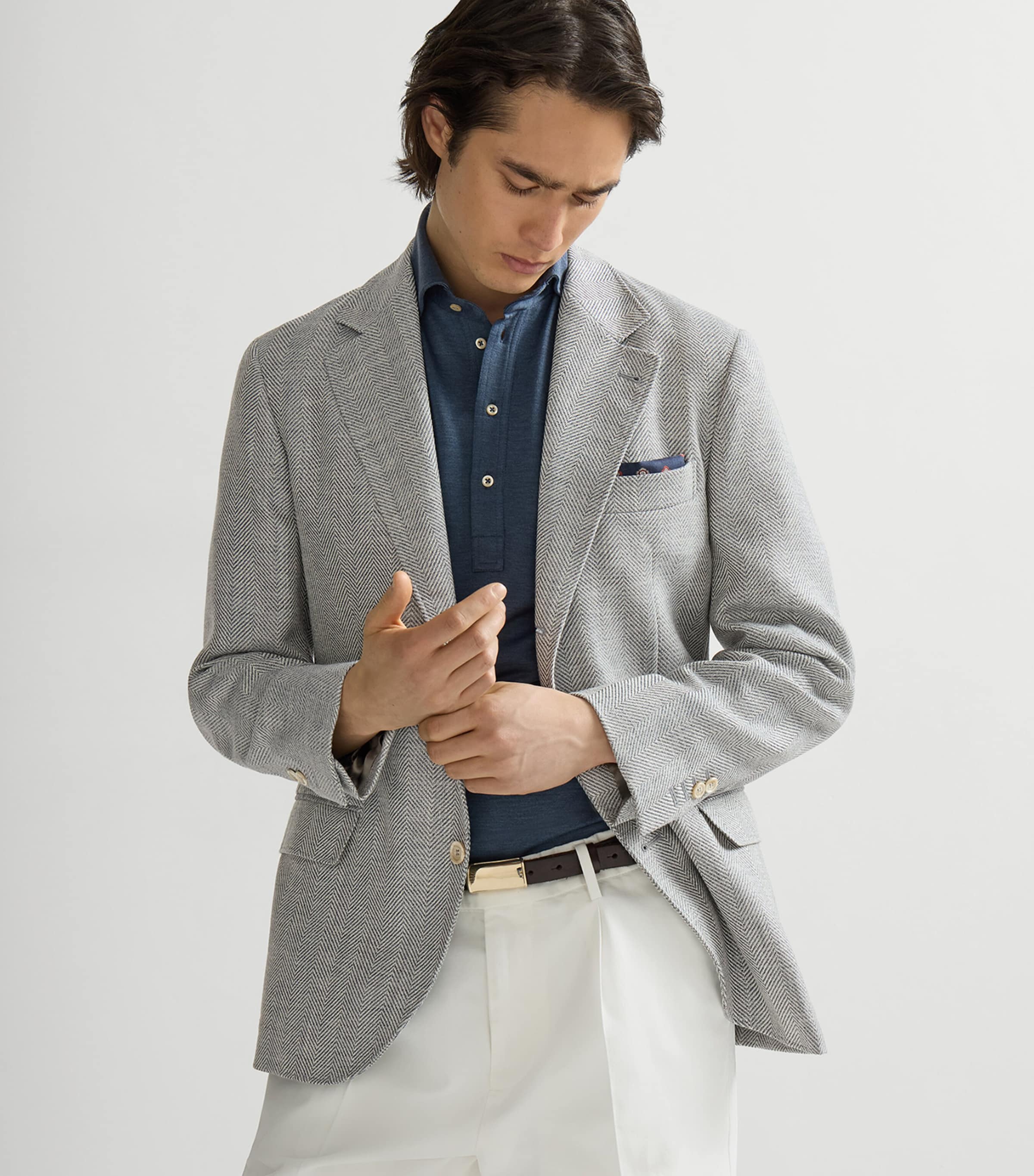 Brunello Cucinelli Mens Wool-Alpaca-Silk Chevron Blazer Image 4