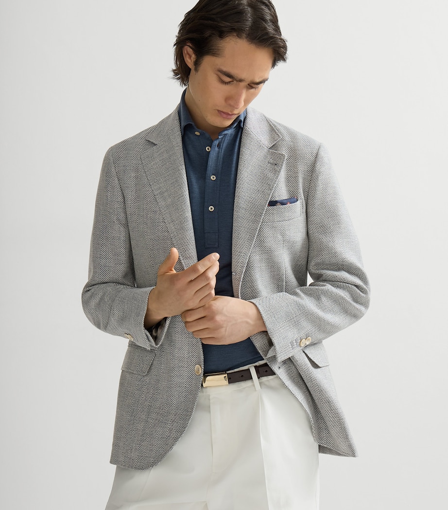 Brunello Cucinelli Mens Wool-Alpaca-Silk Chevron Blazer Image 4