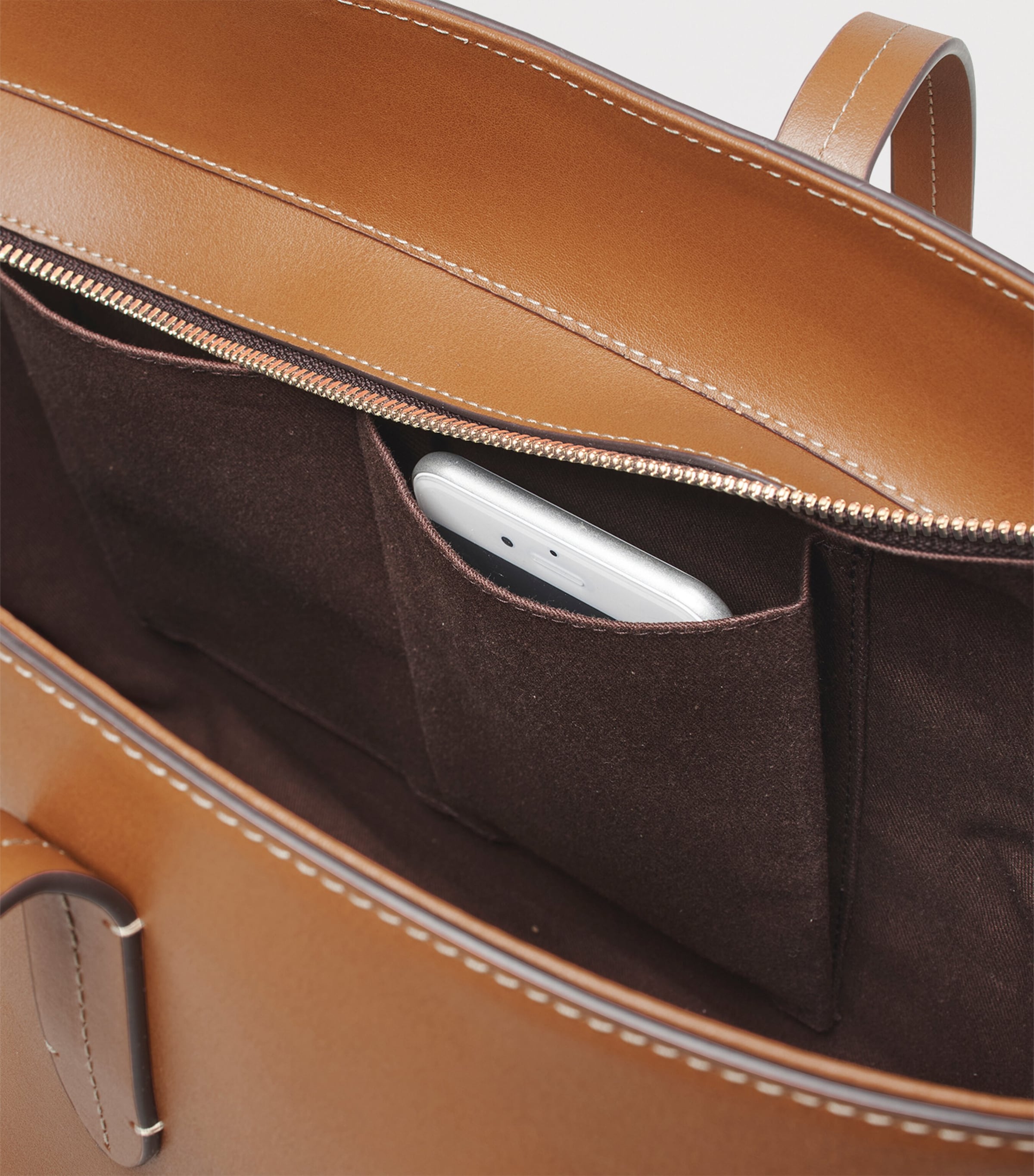 Leather East West Tote Bag TAN Image 6