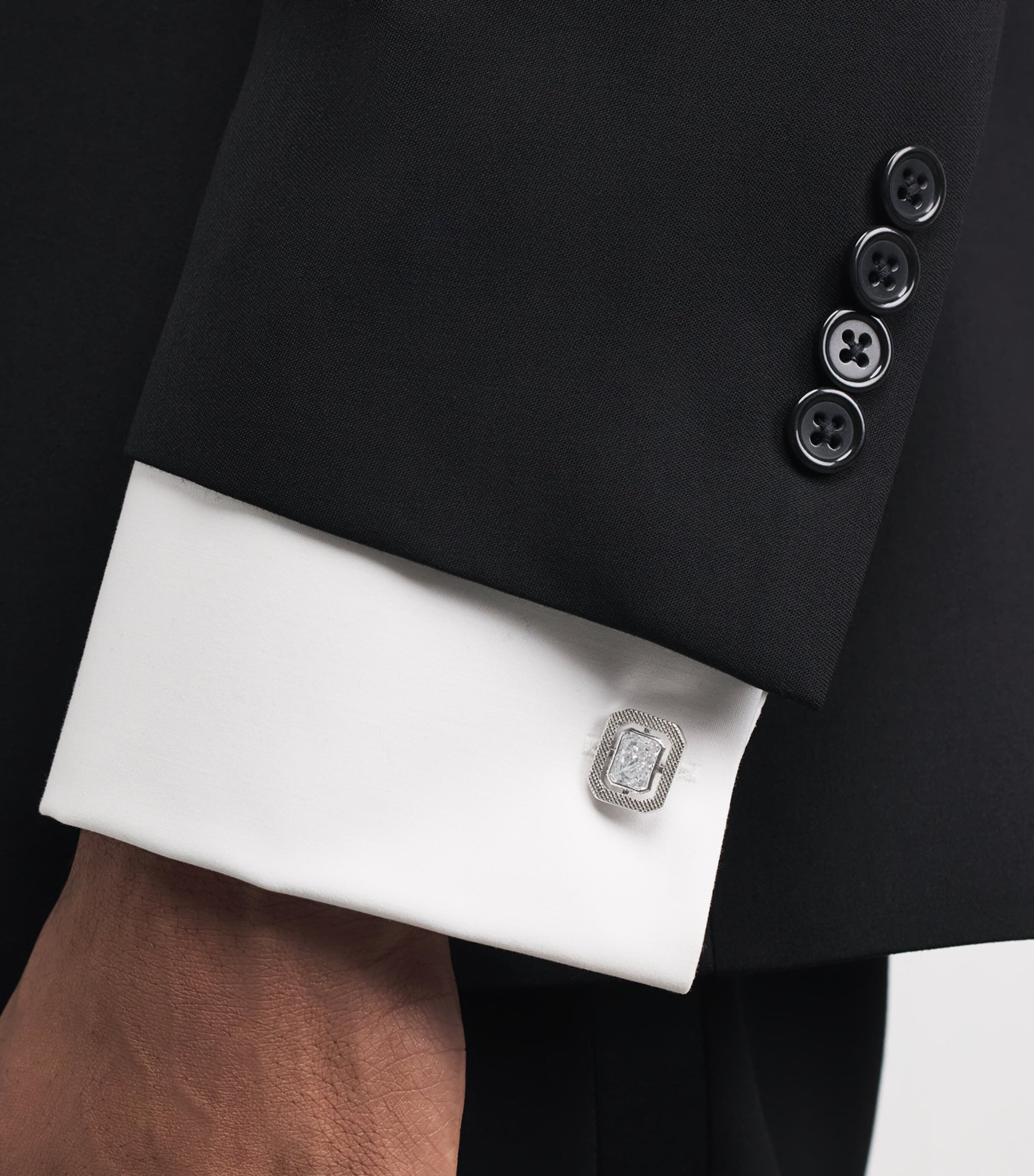 Tateossian Rhodium-Plated and Cubic Zirconia Halo Rectangle Cufflinks Clear Image 2