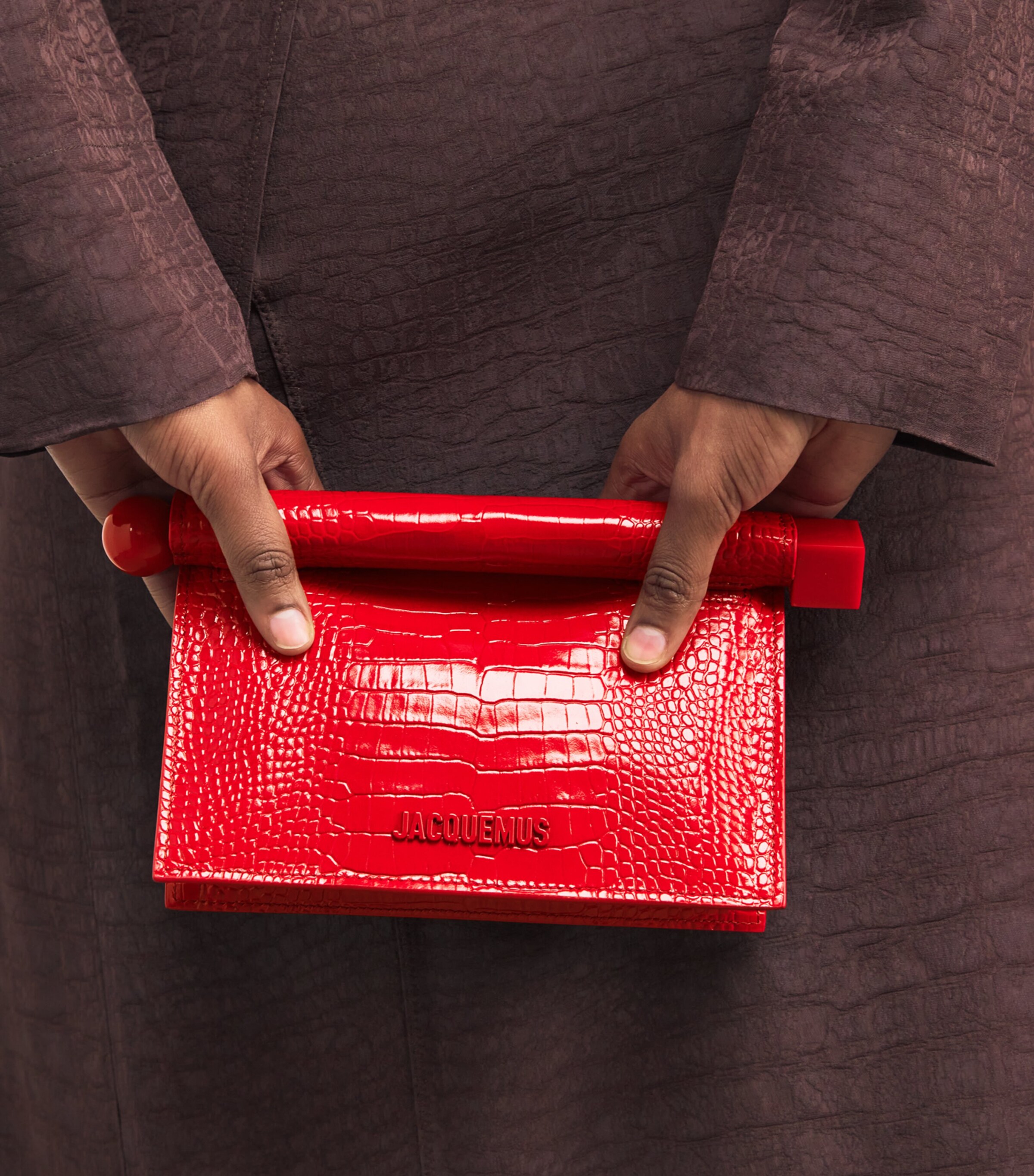 Croc-Embossed Leather La Petite Pochette Clutch Bag 470 RED Image 2