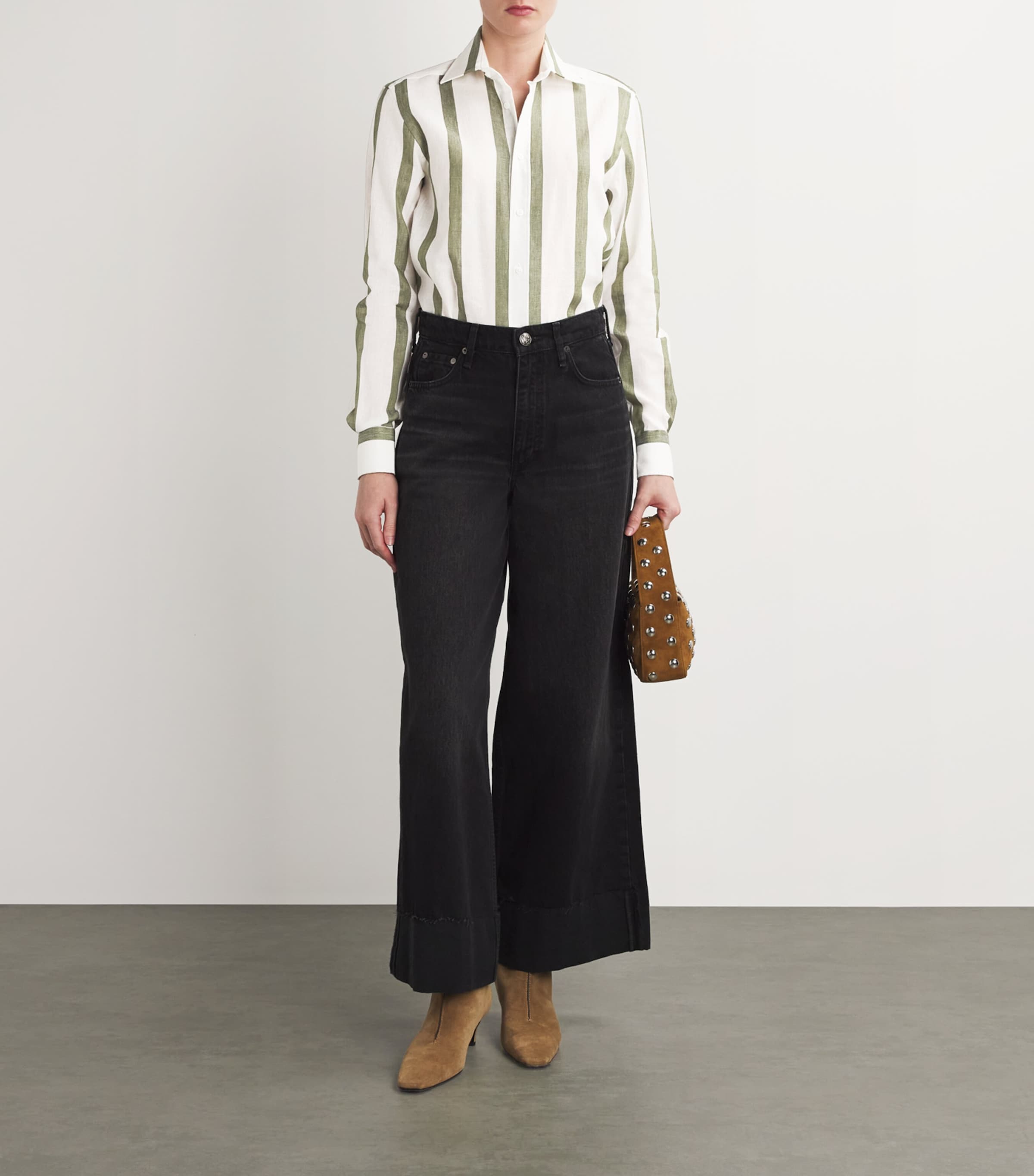 With Nothing Underneath Womens Cotton-Linen Stripe The Boyfriend Shirt Khaki Stripe Image 2