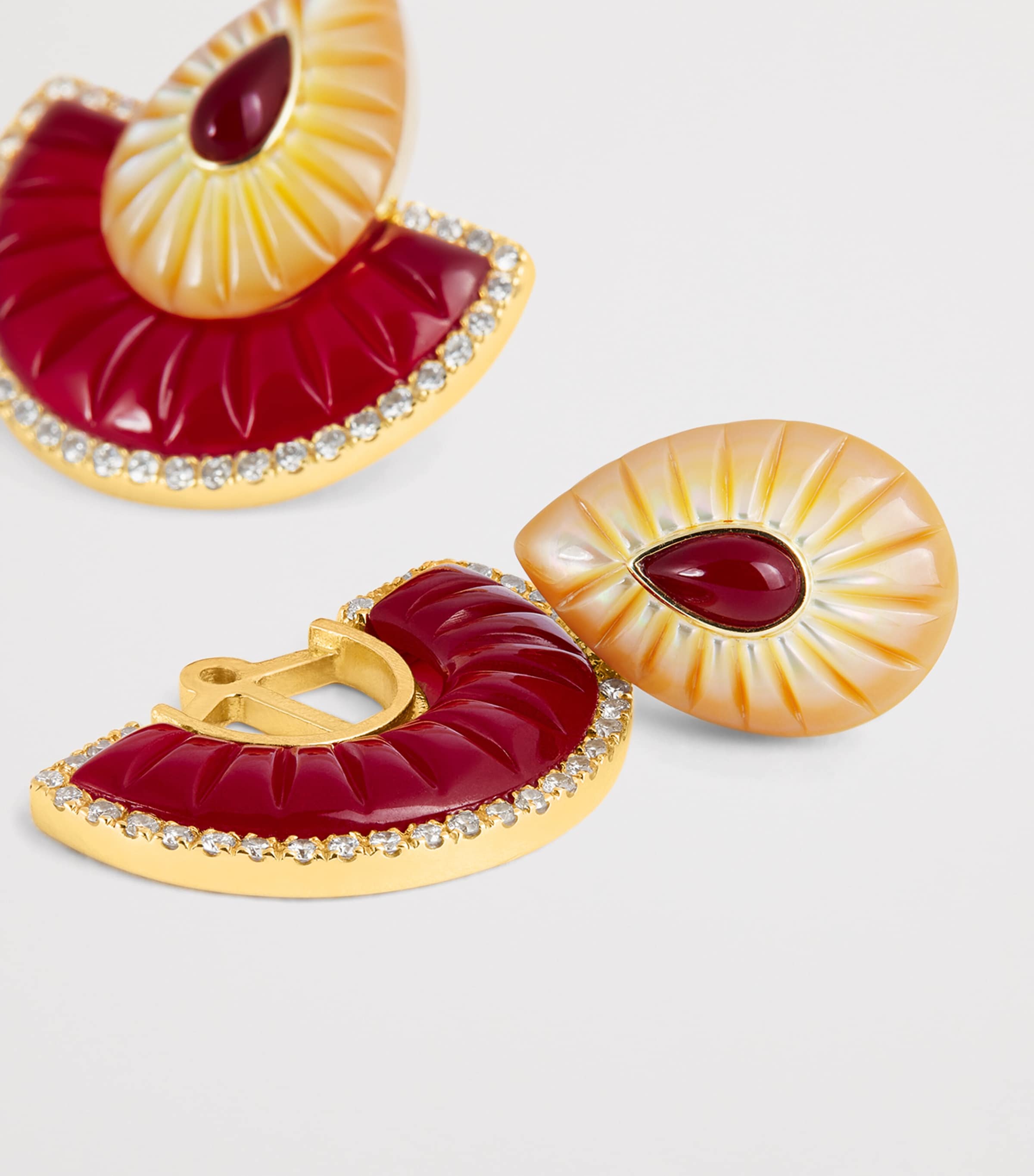 Small Yellow Gold, Diamond and Mother-of-Pearl Bond Steet Fan Earrings YELLOW GOLD Image 5