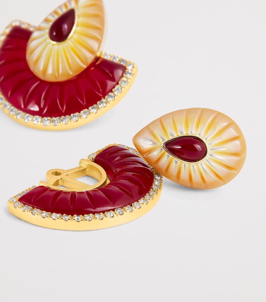 Small Yellow Gold, Diamond and Mother-of-Pearl Bond Steet Fan Earrings YELLOW GOLD Image 5