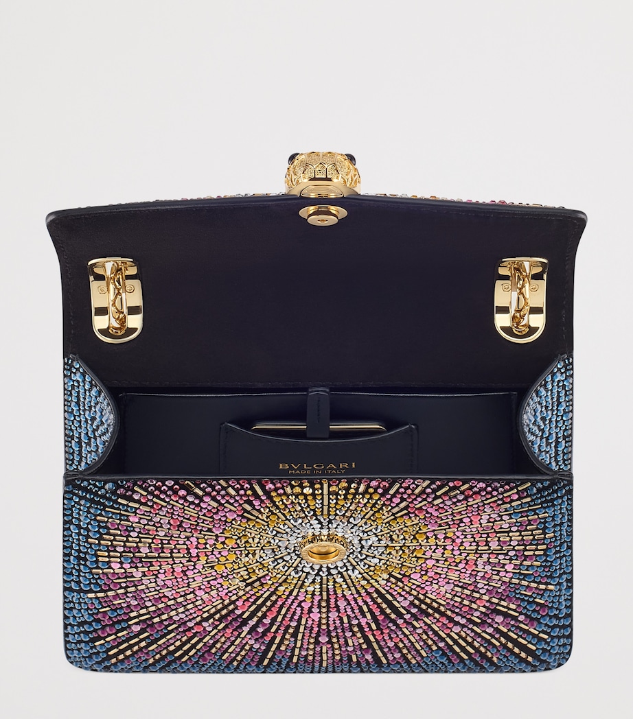 Small Crystal-Embellished Suede Serpenti Forever Day-to-Night Shoulder Bag BLUE MEDIUM Image 2