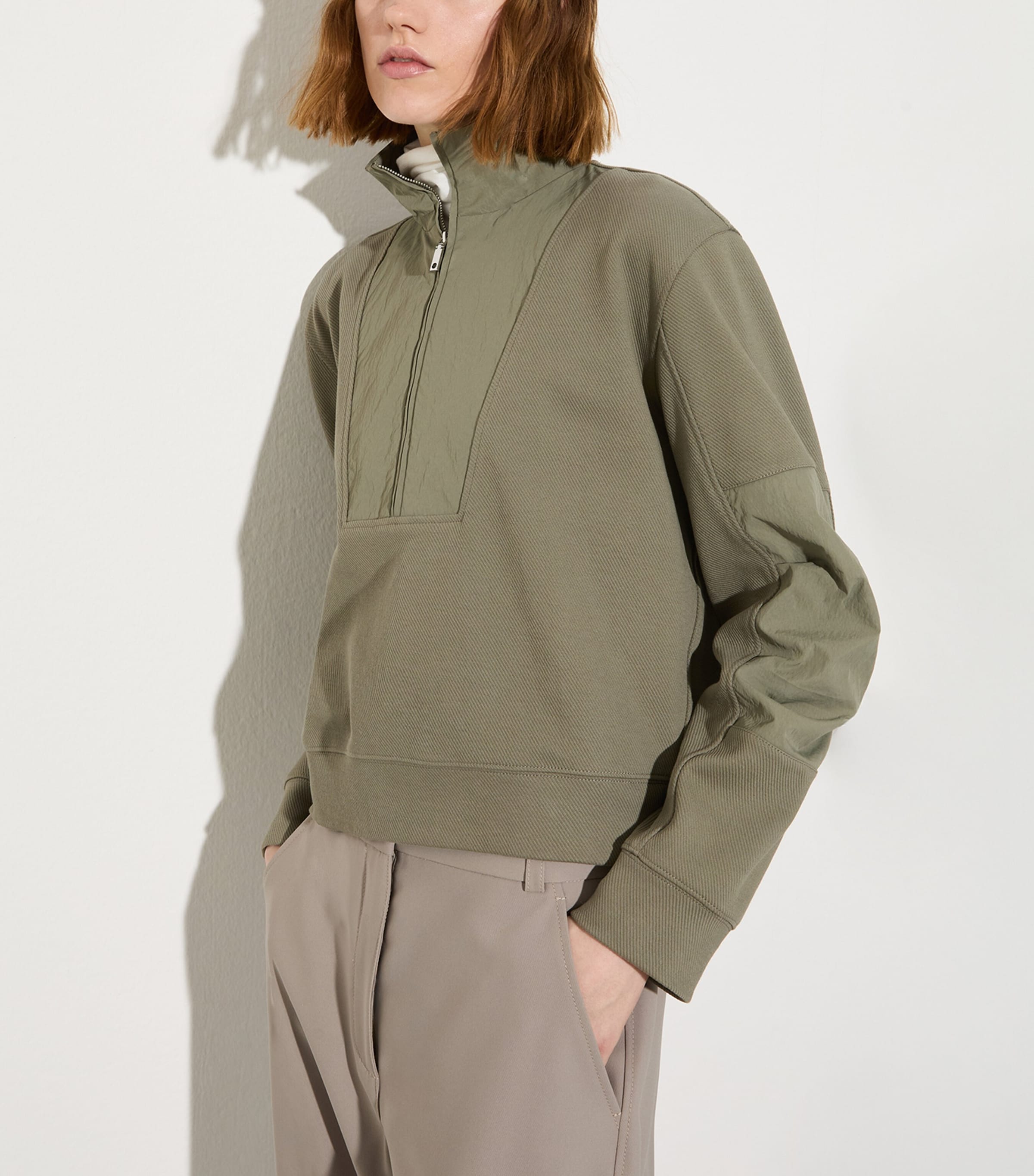 Cotton Jersey-Blend Half-Zip Sweatshirt SAGE Image 3
