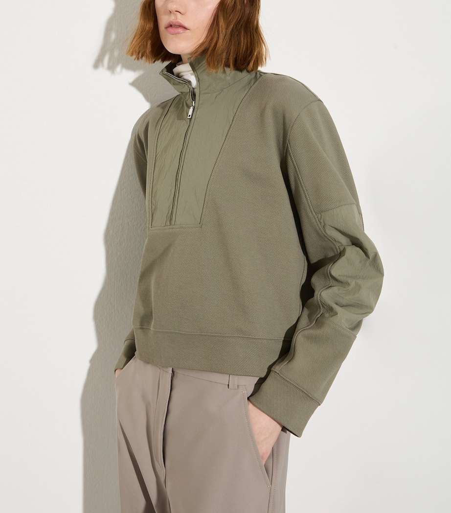 Cotton Jersey-Blend Half-Zip Sweatshirt SAGE Image 3