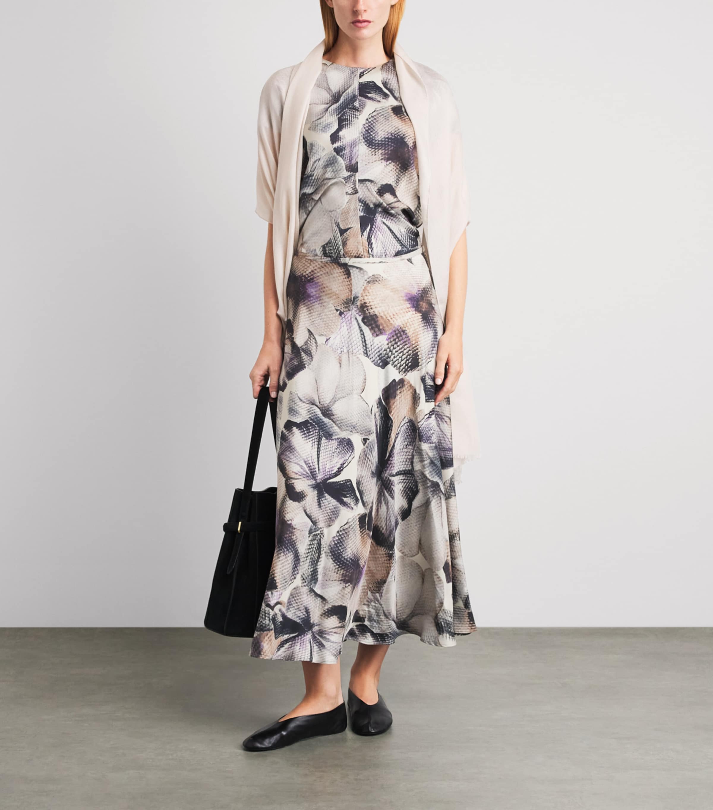 Agnona Womens Silk Floral Print Midi Skirt Mauve Image 2
