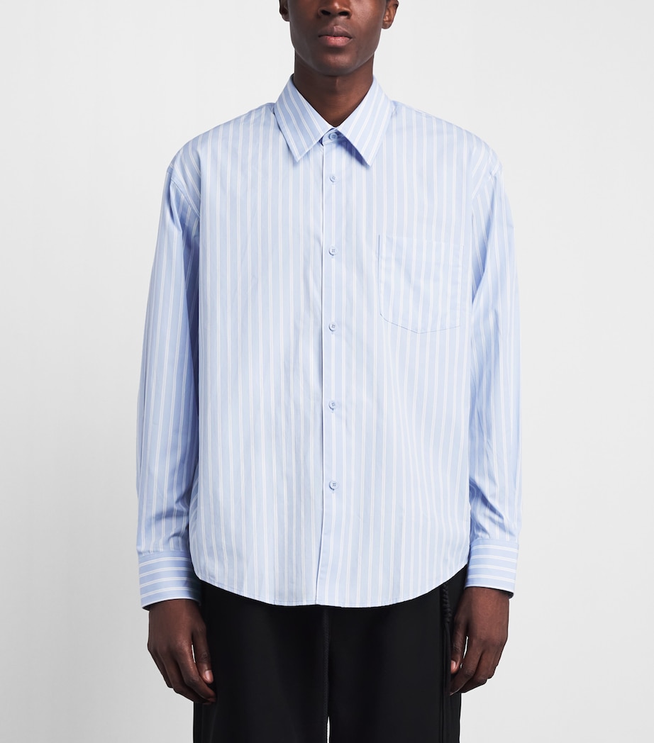 Sandro Paris Mens Cotton Stripe Shirt Sky Blue / White Image 4