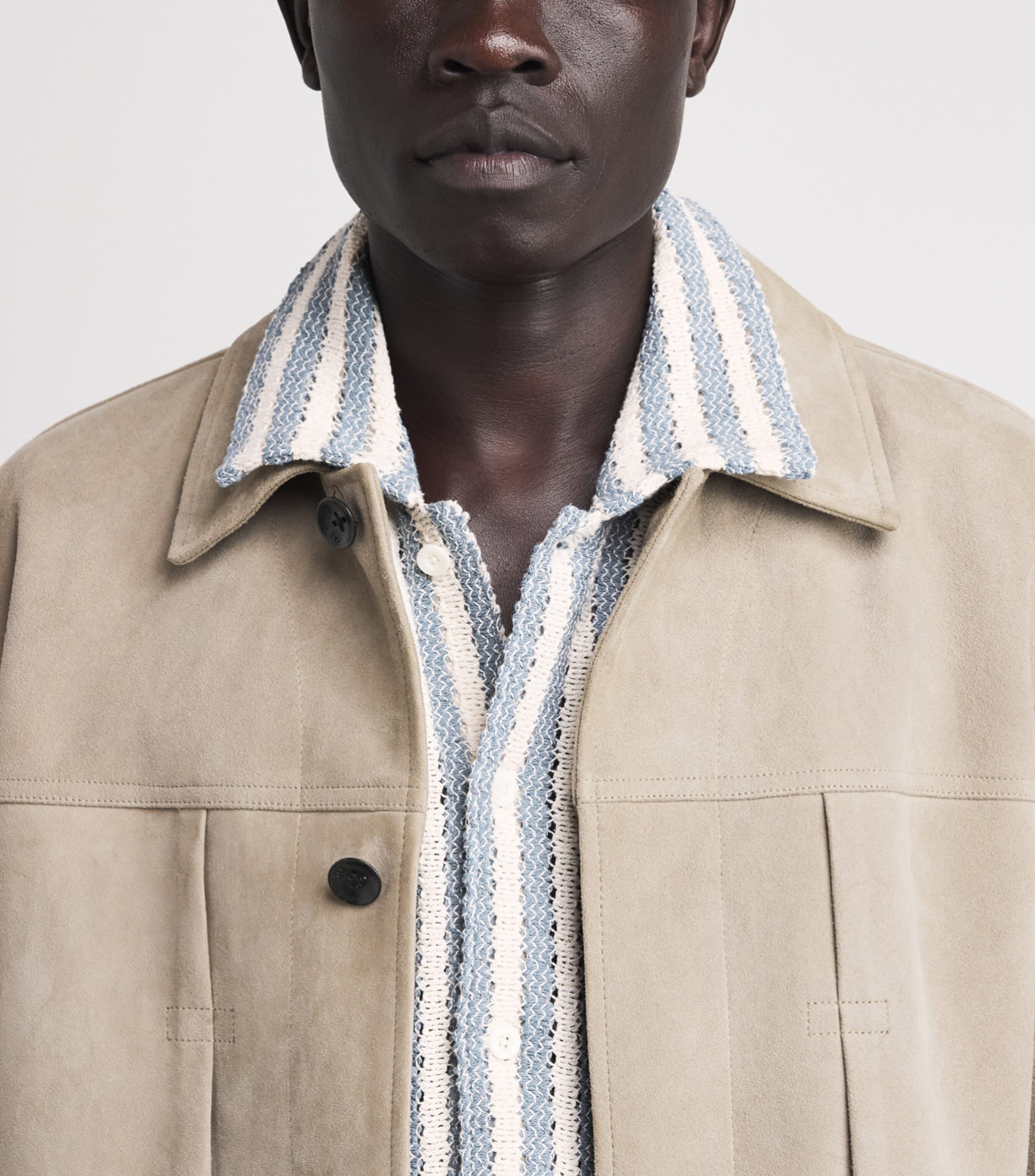Vince Mens Cotton-Blend Beach Stripe Shirt Unfrm Blu Cmb Image 3