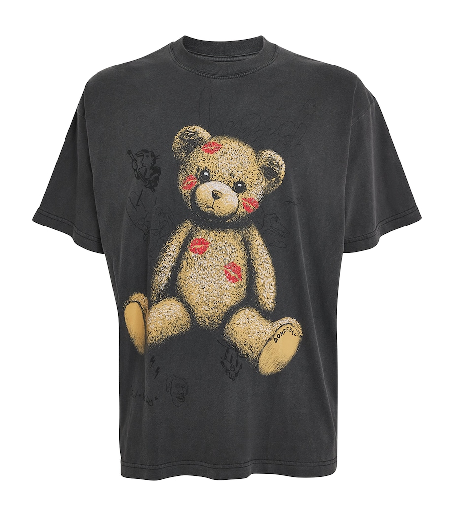 Cotton Teddy Print Kiss T-Shirt FADED BLACK Image 1
