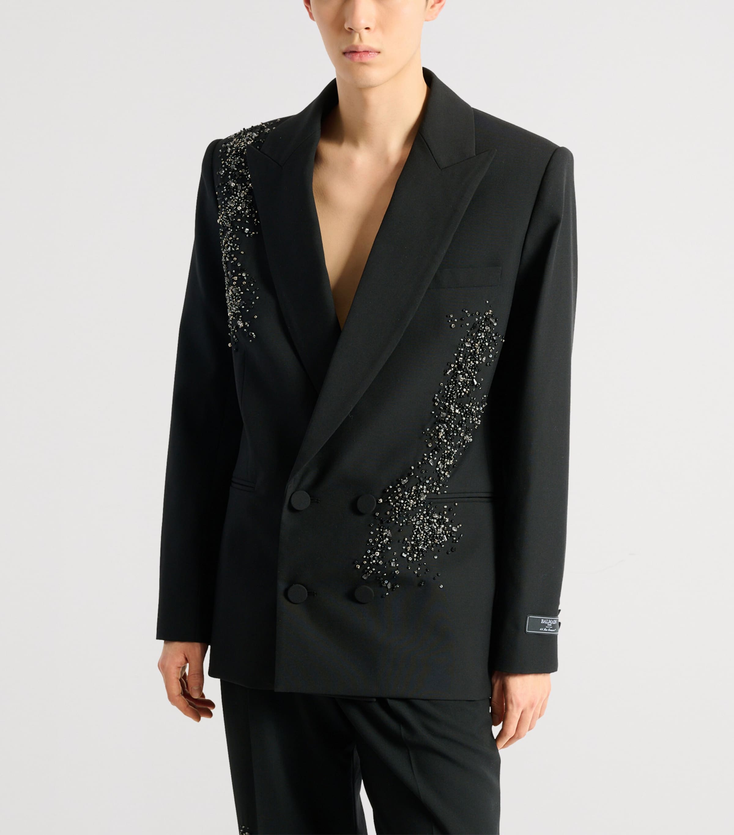 Balmain Mens Wool Embroidered Double-Breasted Blazer Eaa Multi Noir Image 2