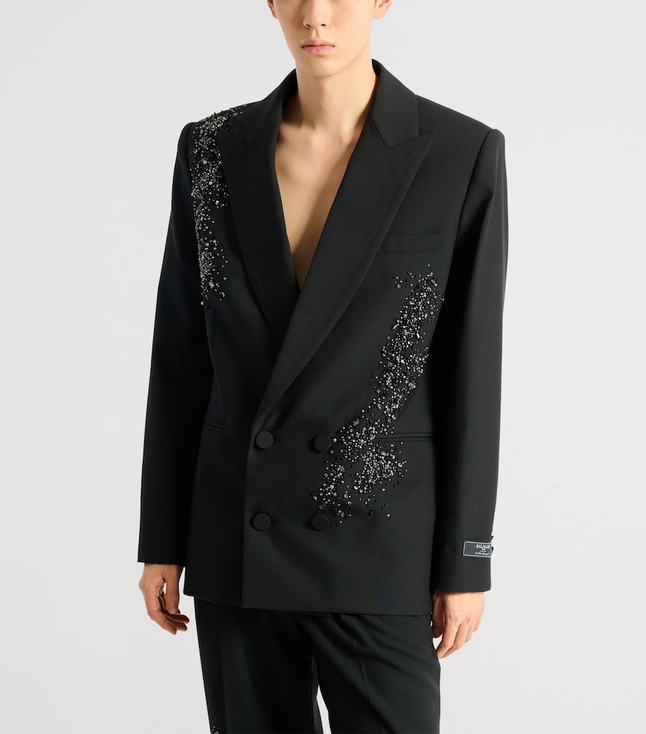 Balmain Mens Wool Embroidered Double-Breasted Blazer Eaa Multi Noir Image 2