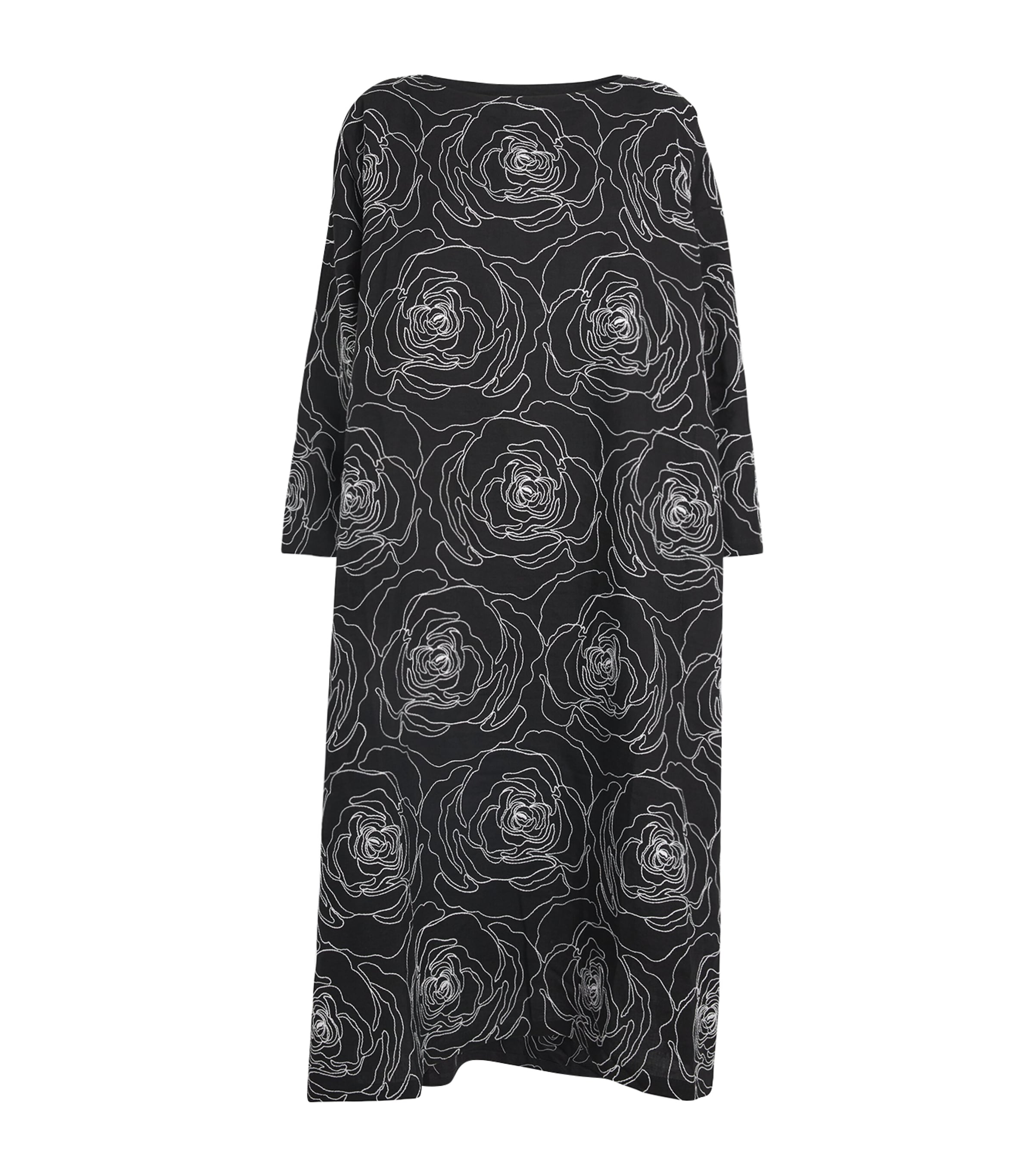 Shop Eskandar Linen-cotton Embroidered Midi Dress In Black