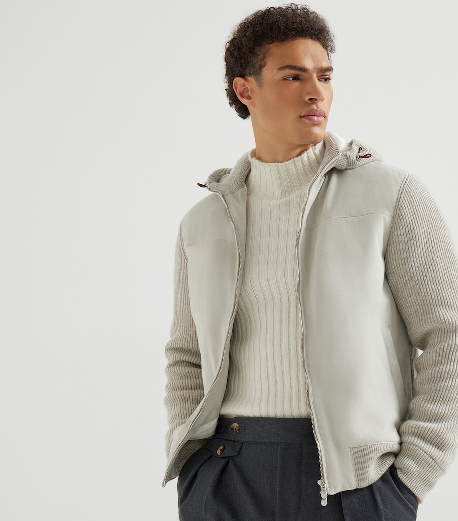 Suede Cashmere-Trim Padded Hoodie CVI78 Image 4