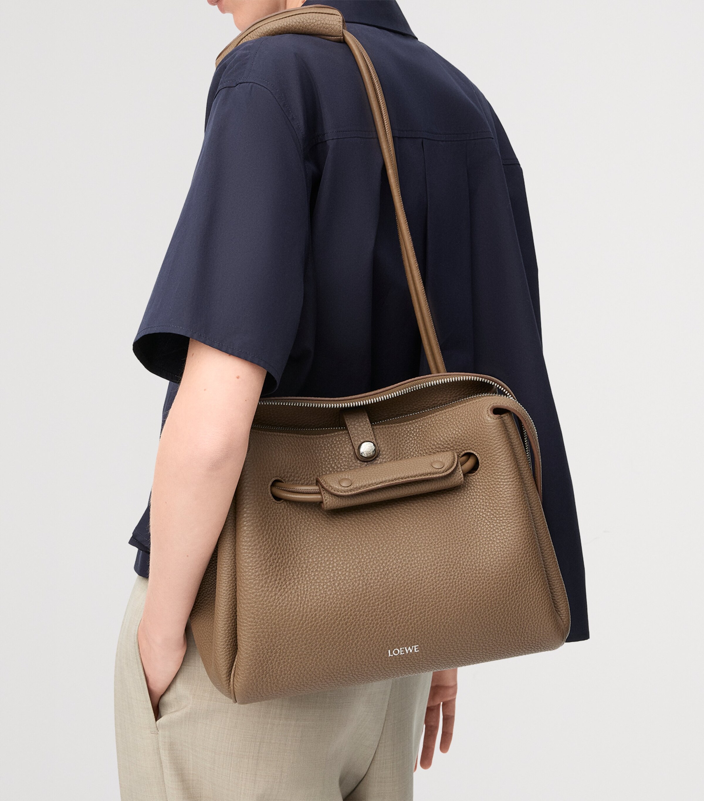 LOEWE Medium Grained Leather Madrid Shoulder Bag Taupe Image 12