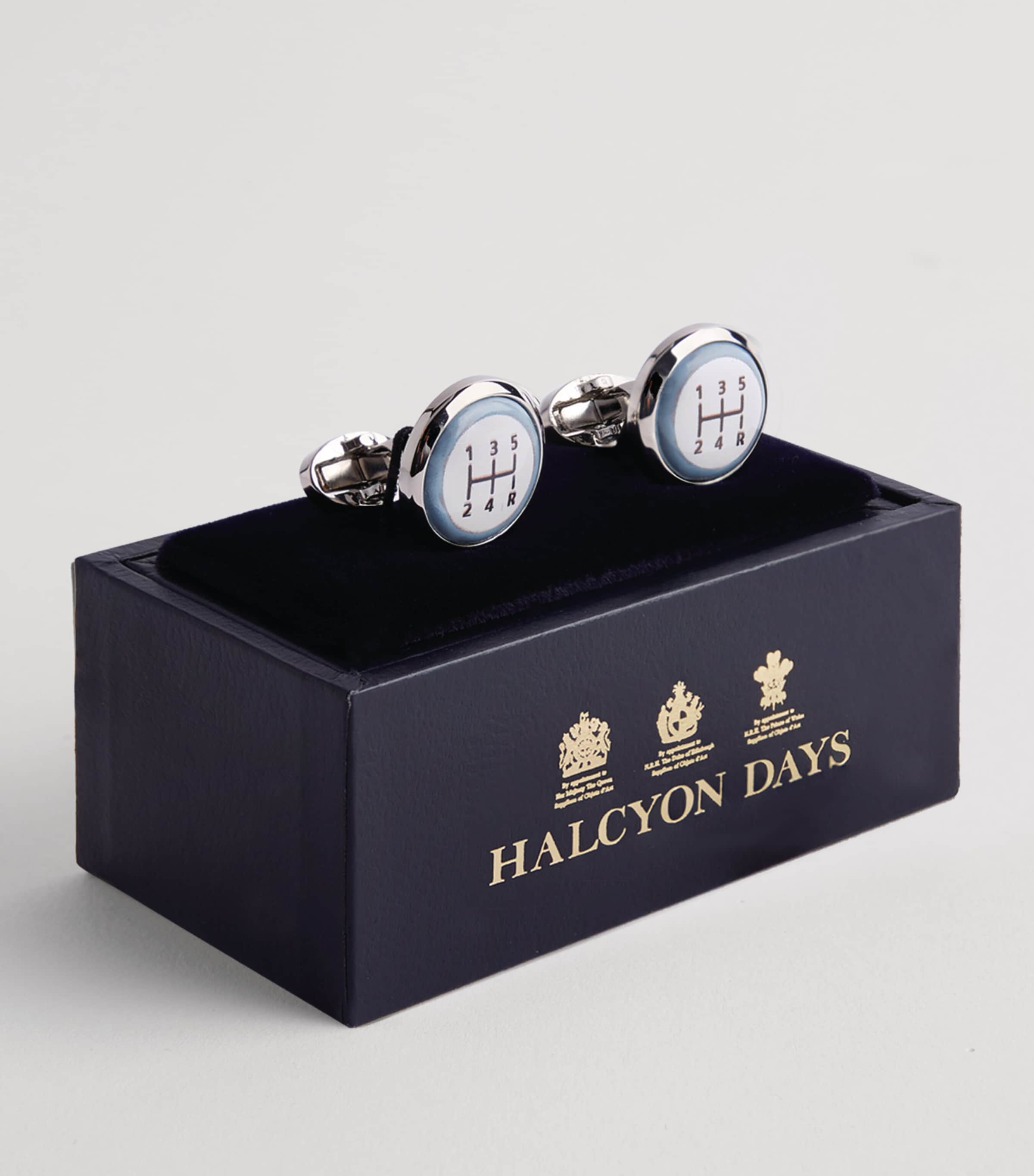 Halcyon Days Enamel Gear-Stick Cufflinks Silver Image 2