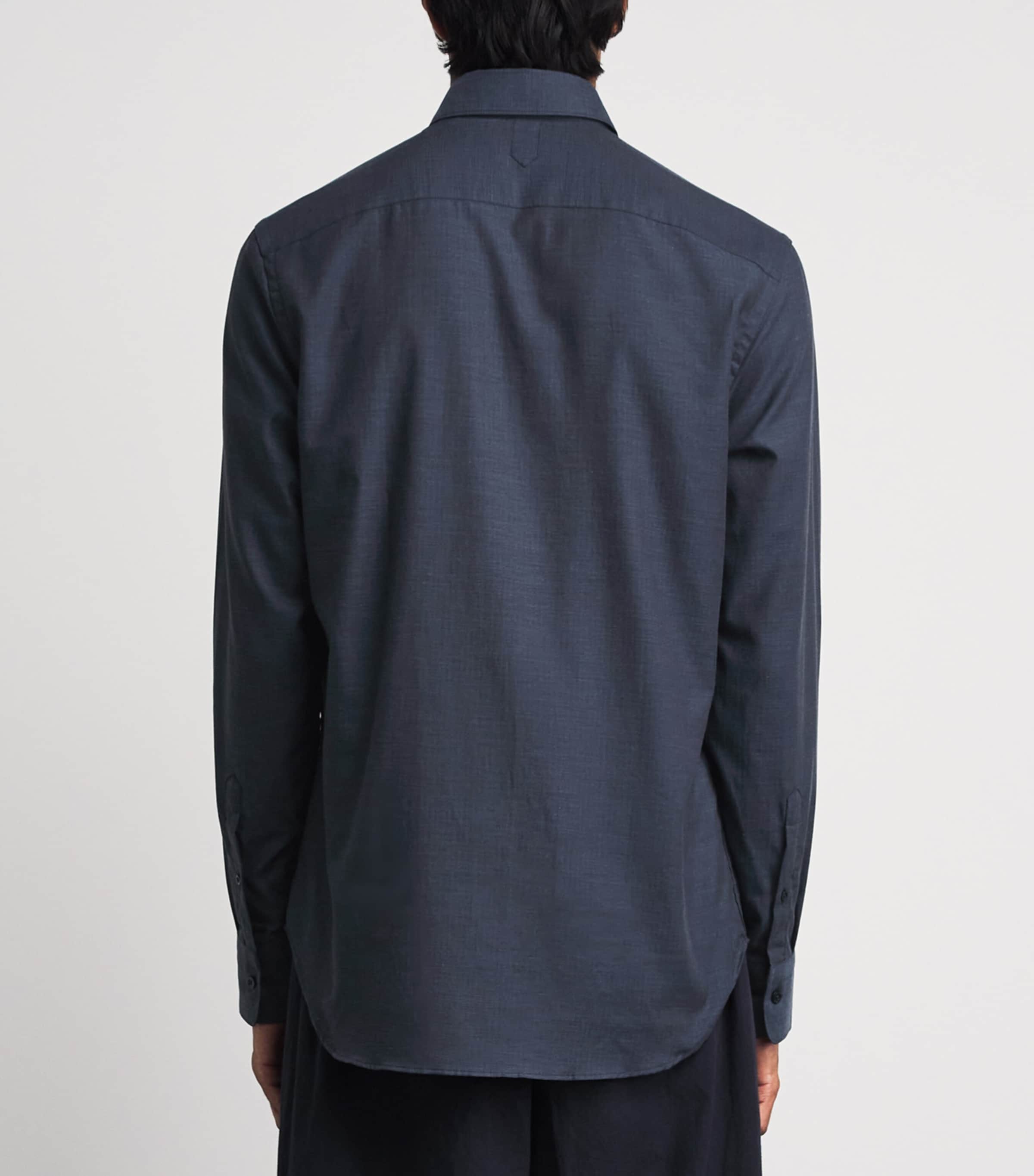 Canali Mens Cotton Herringbone Shirt Navy Image 5
