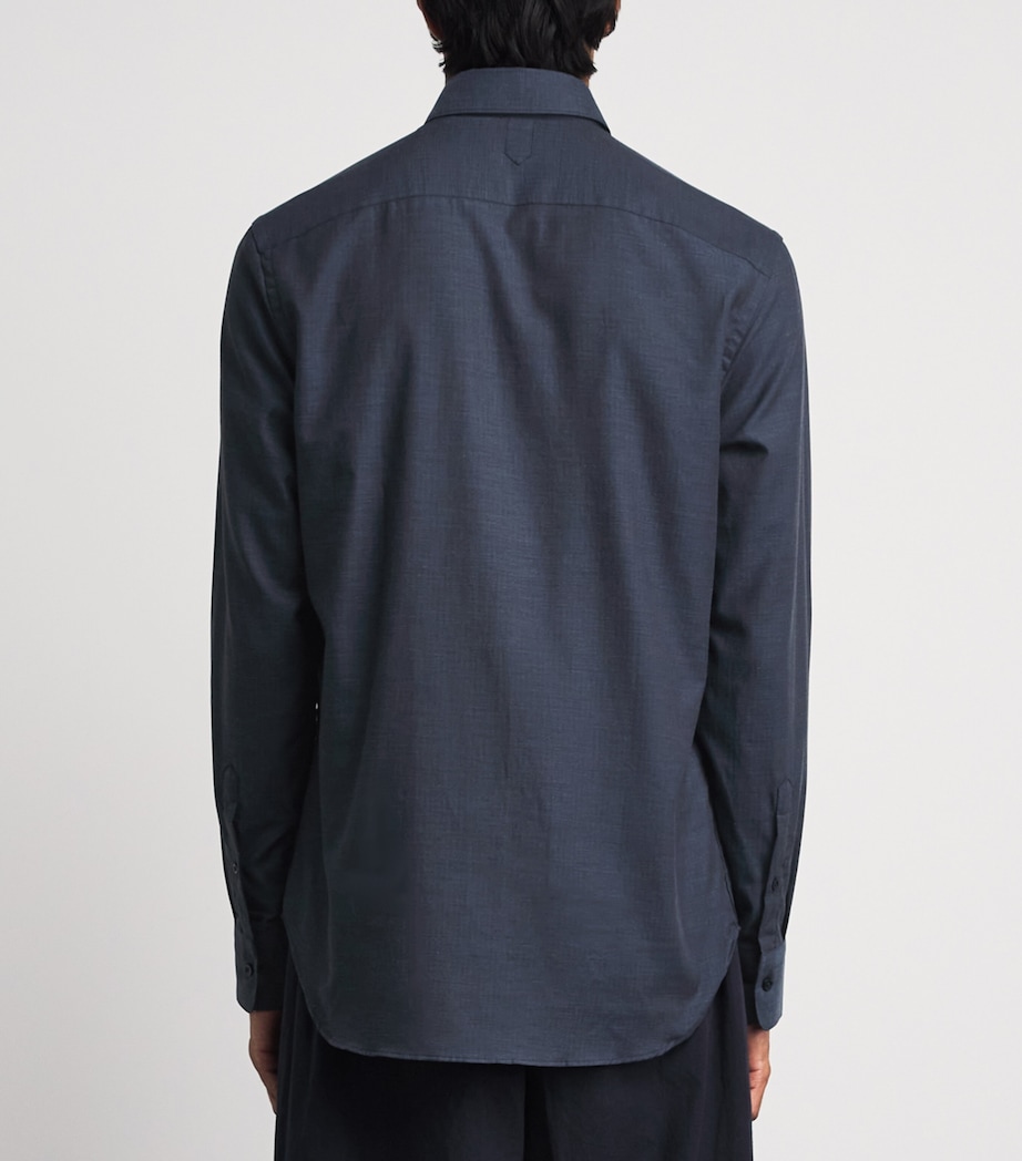 Canali Mens Cotton Herringbone Shirt Navy Image 5
