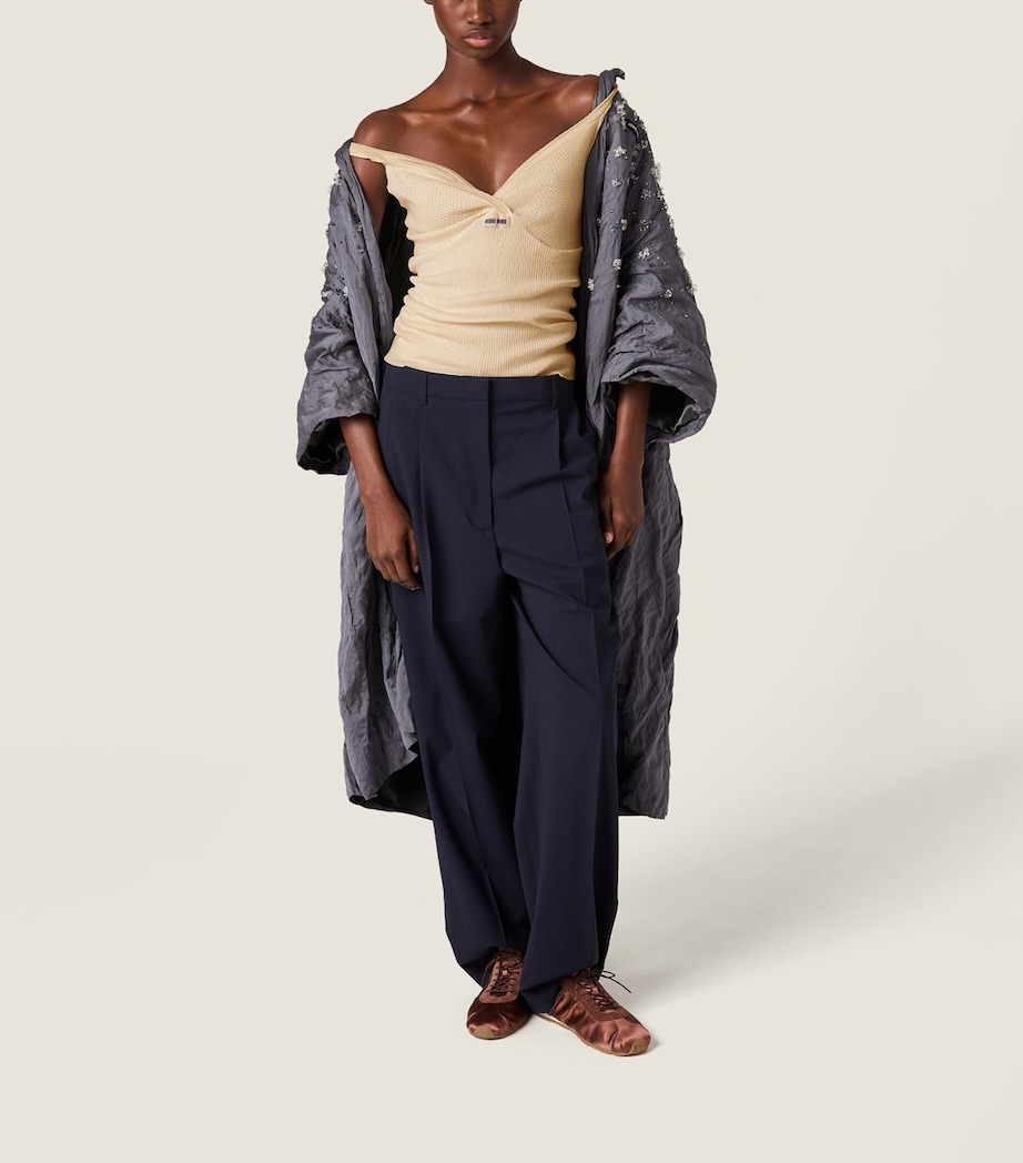 Miu Miu Womens Wool-Blend Tailored Trousers Blue Image 2