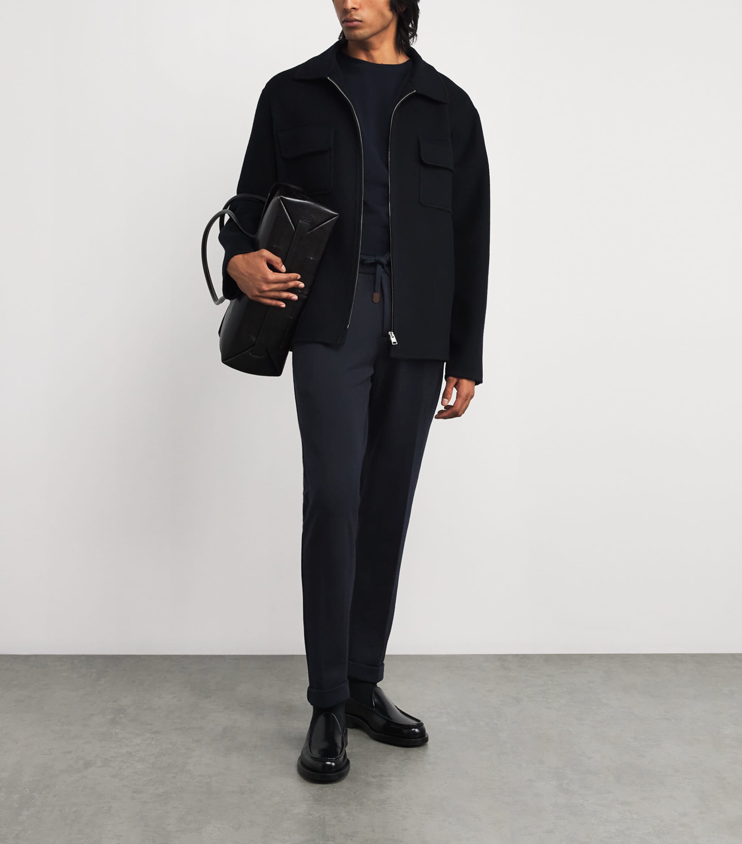 Virgin Wool-Blend Drawstring Trousers 07 - NAVY Image 2