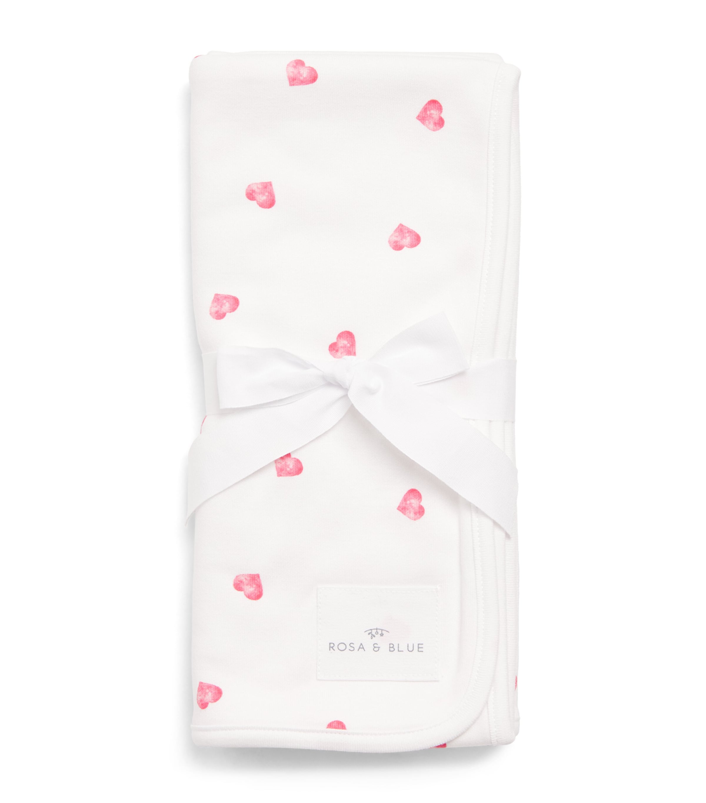 Rosa & Blue Bamboo-Organic Cotton Hearts Baby Blanket Pink Heart Image 1