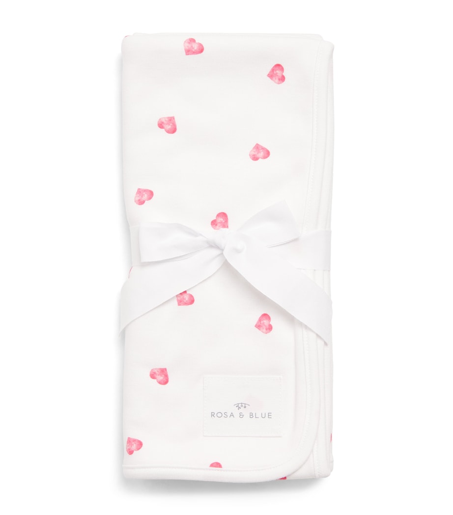 Rosa & Blue Bamboo-Organic Cotton Hearts Baby Blanket Pink Heart Image 1