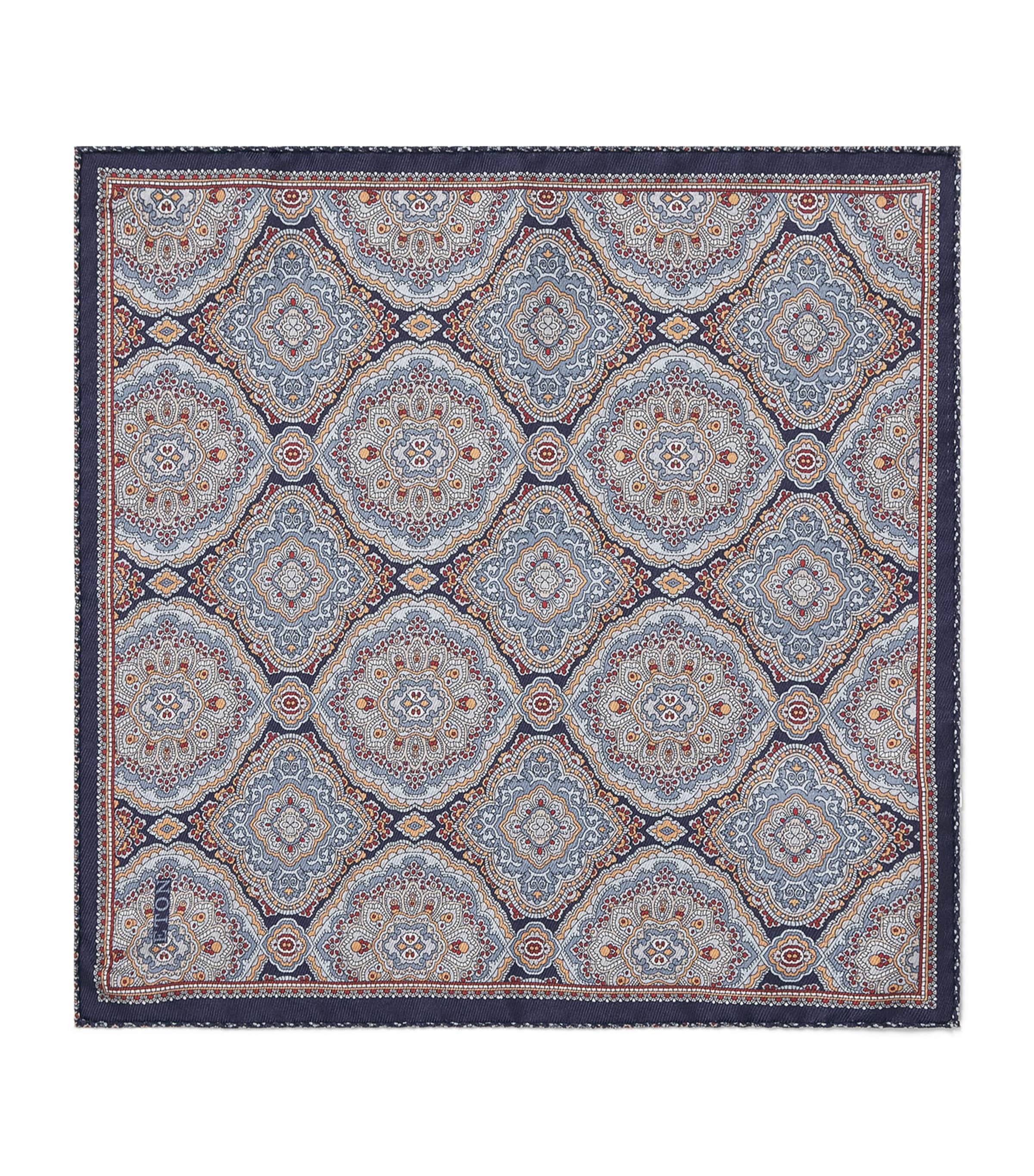 Eton Reversible Jacquard Pocket Square Navy Blue Image 1