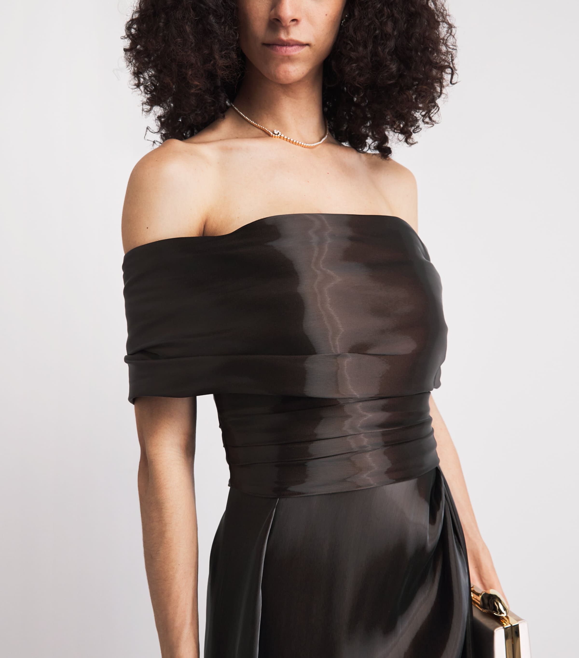 Pamella Roland Womens Liquid Organza Gown Chocolate Image 3