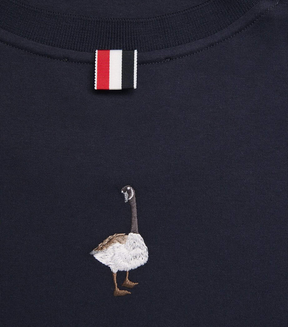 Cotton Embroidered Geese T-Shirt NAVY Image 5