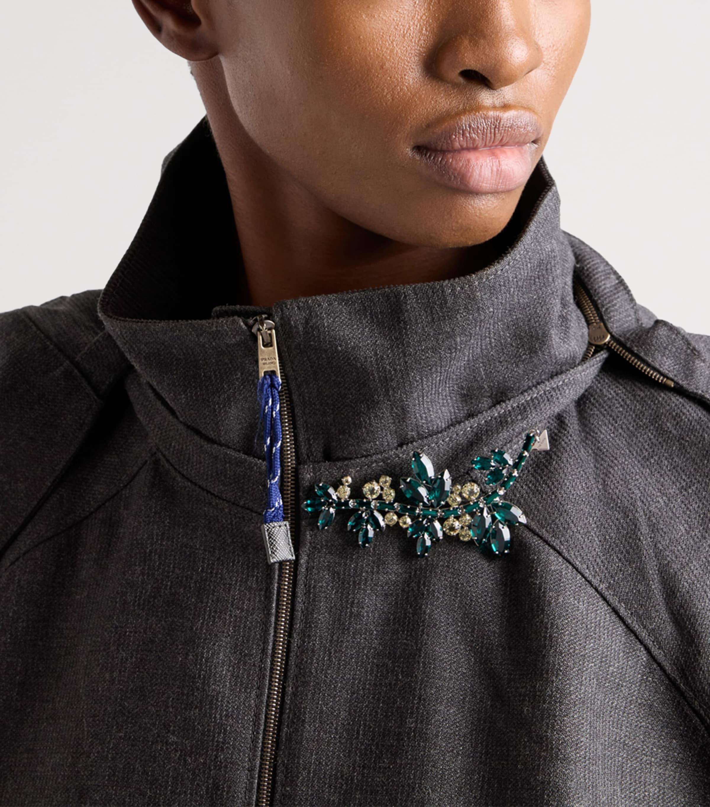 Prada Womens Wool Hopsack Hooded Jacket Grey Image 4